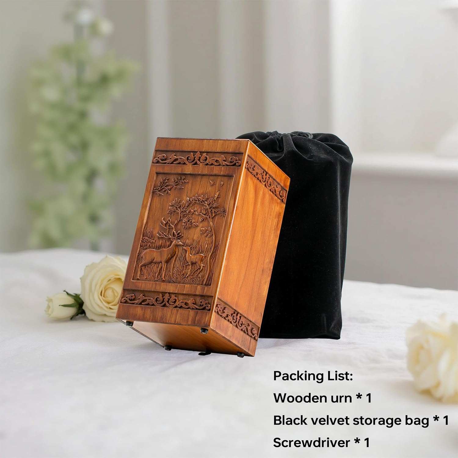 Wooden Urns for Human Ashes Adult - Deer Urn,250 lbs,Urns Box and Cremation Box for Men Women Child,Funeral Urns for Adult Ashes