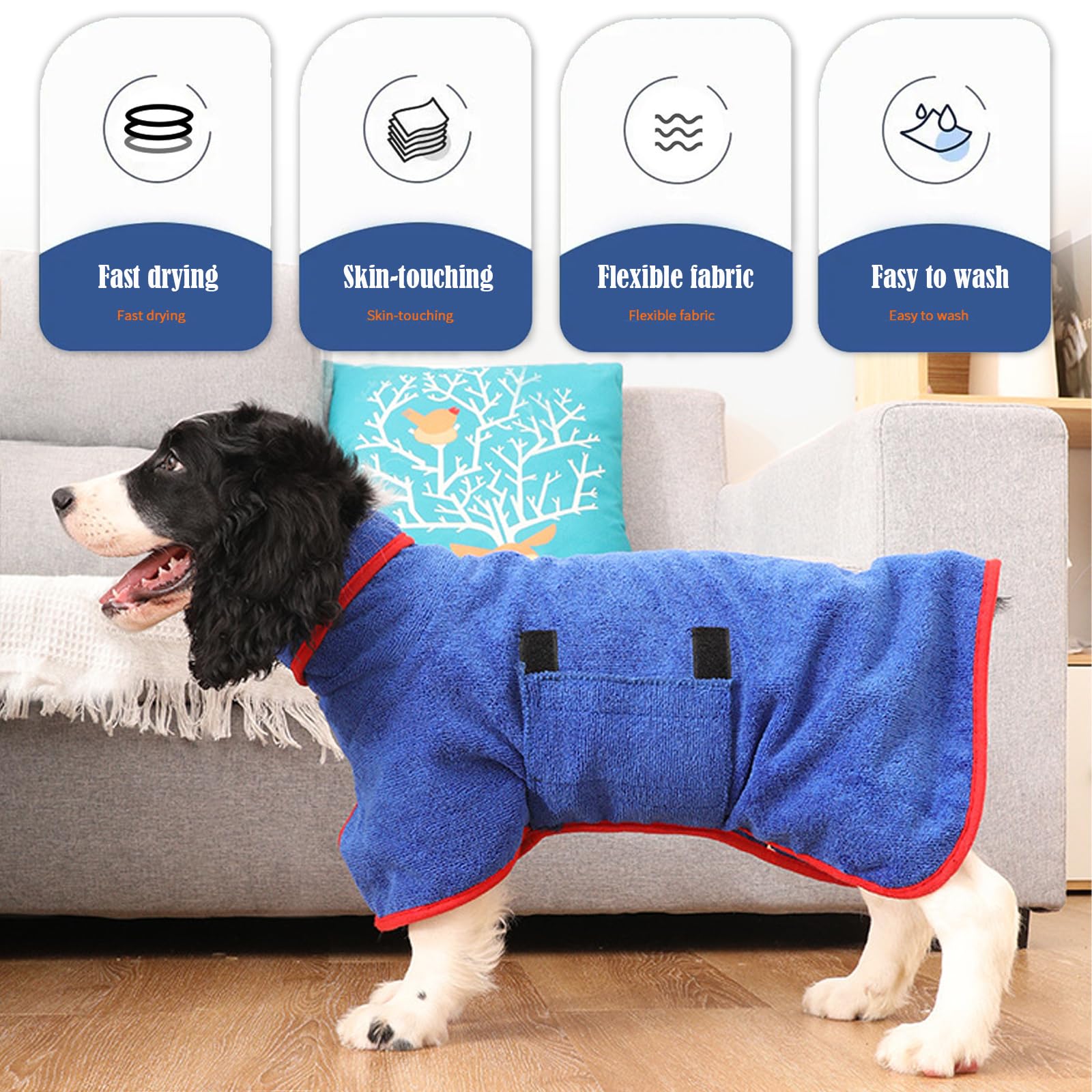 BDSHUNBF Accappatoio per Cani in Microfibra con Velcro,Accappatoio Cane,Super Assorbente e Ad Asciugatura Rapida,Accappatoio per Cani e Gatti,Abbigliamento Asciugamano Morbida,Asciugamano per Cani