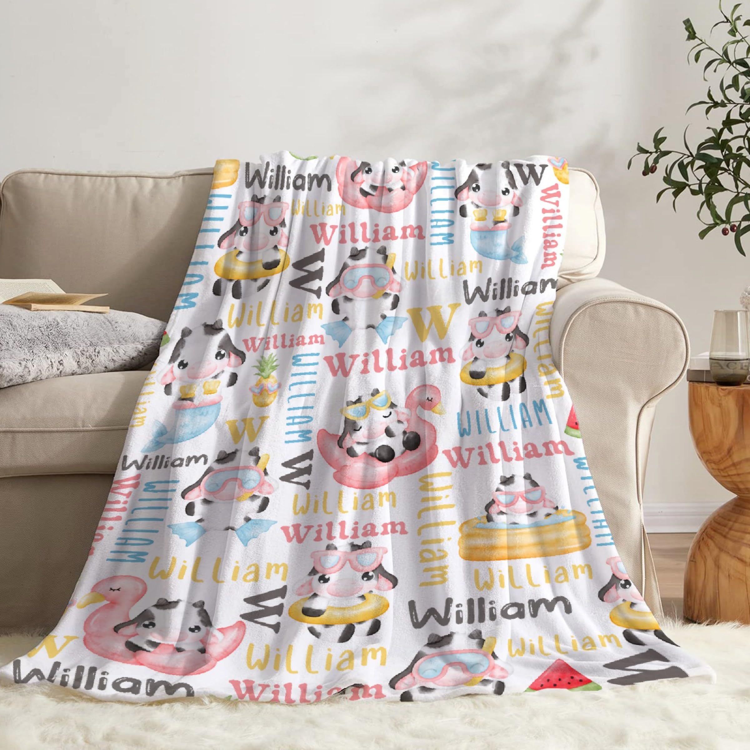 SUPERICH Personalized Cows Blanket - Custom Baby Toddler Swaddle Blanket for Boys & Girls - 50x40 in