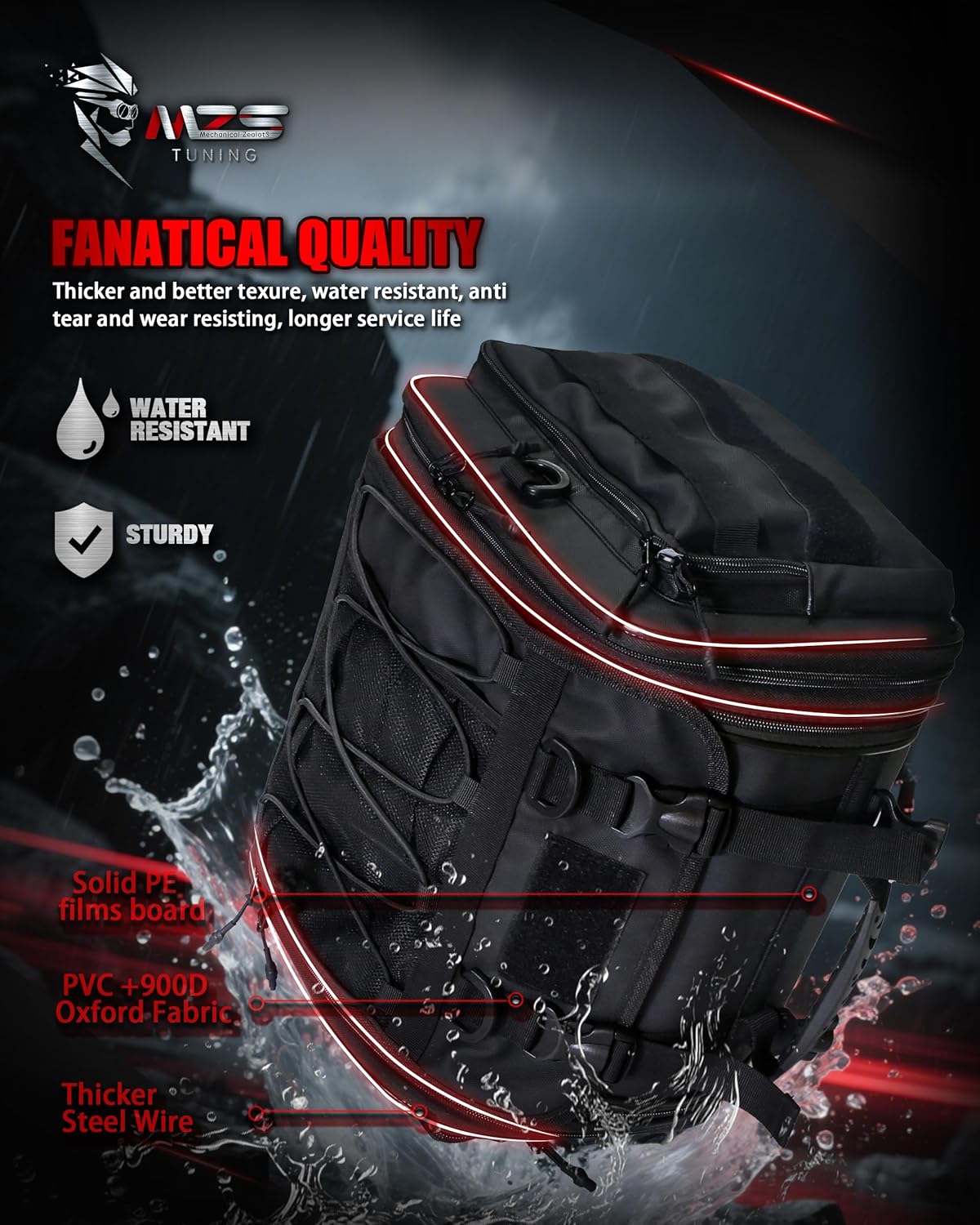 MZS Motorcycle Travel Luggage Bag, 27L Expandable Motorcycle Tail Bag Rack Trunk Saddle Storage, Motorbike Rear Seat Bag With Shoulder Strap Waterproof Rain Cover - Image 2