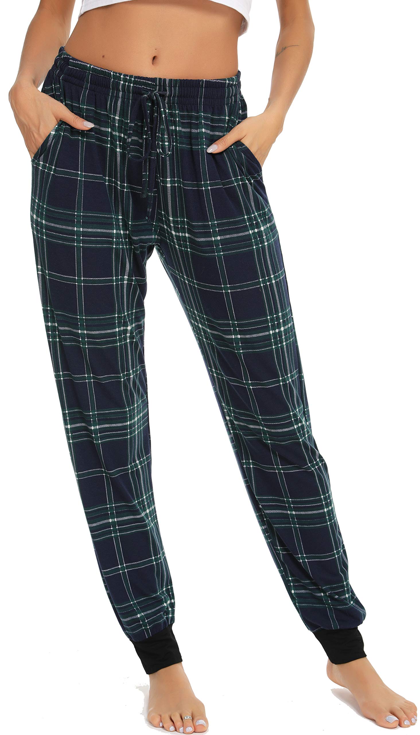 Vlazom Pantalon de Pyjama Femme Bas de Pyjama Femmes à Carreaux Pantalon de Nuit avec Poches