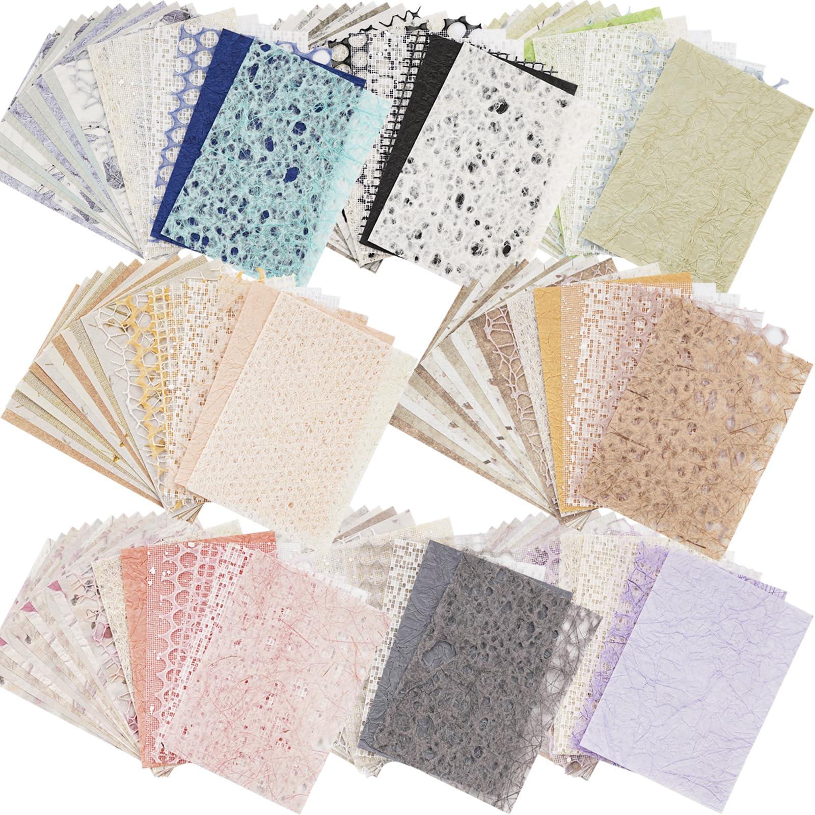 Scrapbook-Papier Set – 96 Blatt Strukturiertes Papier & Netzstoff, 6 Designs, 9,9x14 Cm, Für Journaling & Basteln