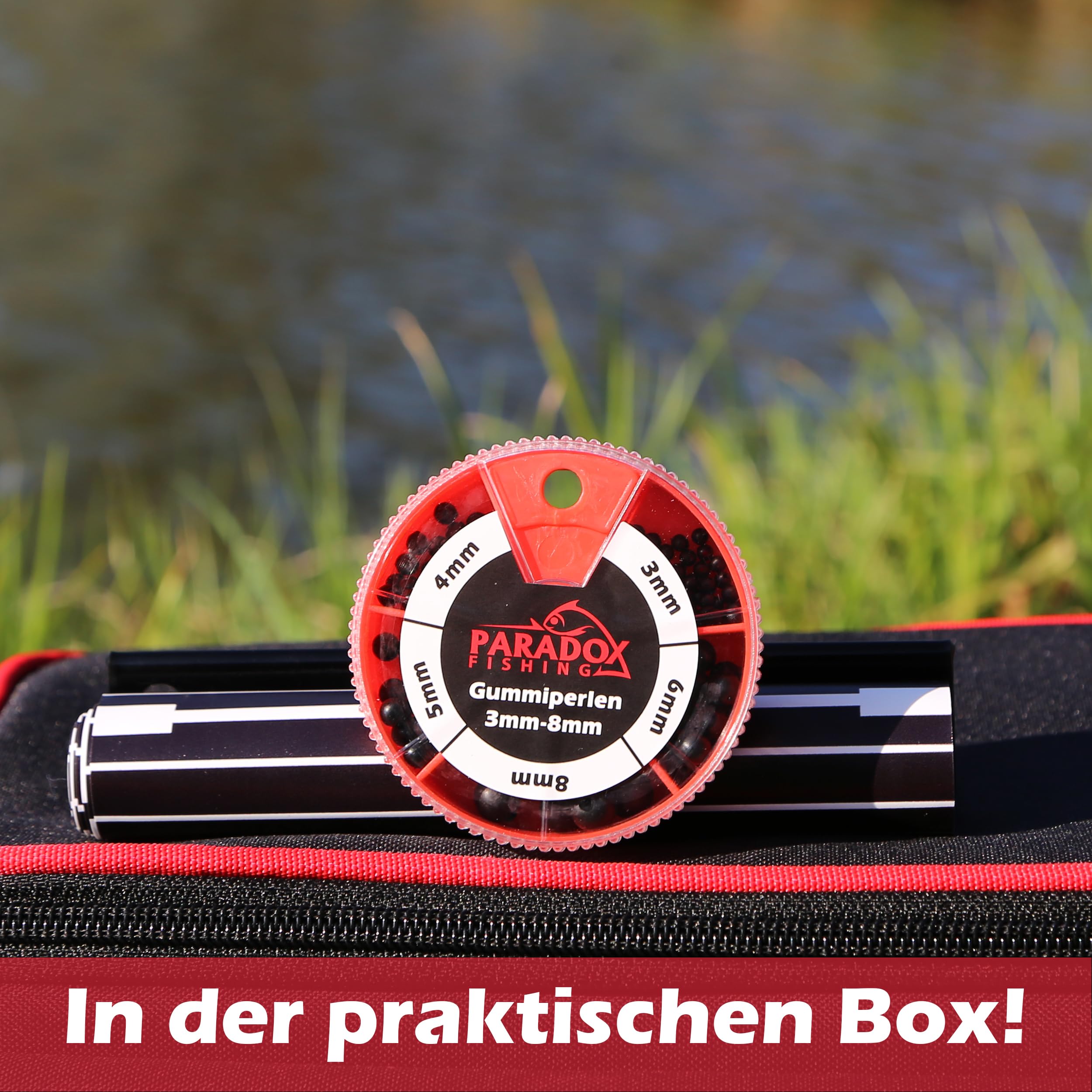 Paradox Fishing Gummiperlen Set (120 Stück) – 3mm bis 8mm Angelzubehör – Weiche Stopperperlen zum Angeln als Knotenschutz für Karpfen- & Forellen-Montagen - 5