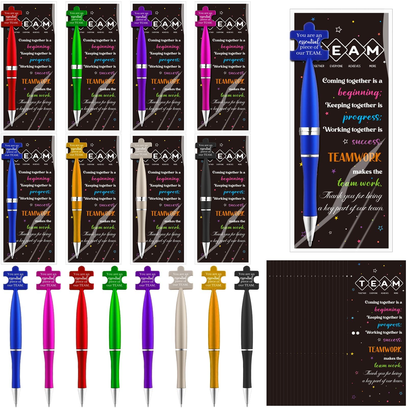 24Sets Team Appreciation Gifts Bulk Inspirational Puzzle Ballpoint Pens and Motivational Cards Employee Appreciation Gift Team Gift Thank You Gifts for Employee Coworker Volunteer Staff Teacher Nurse