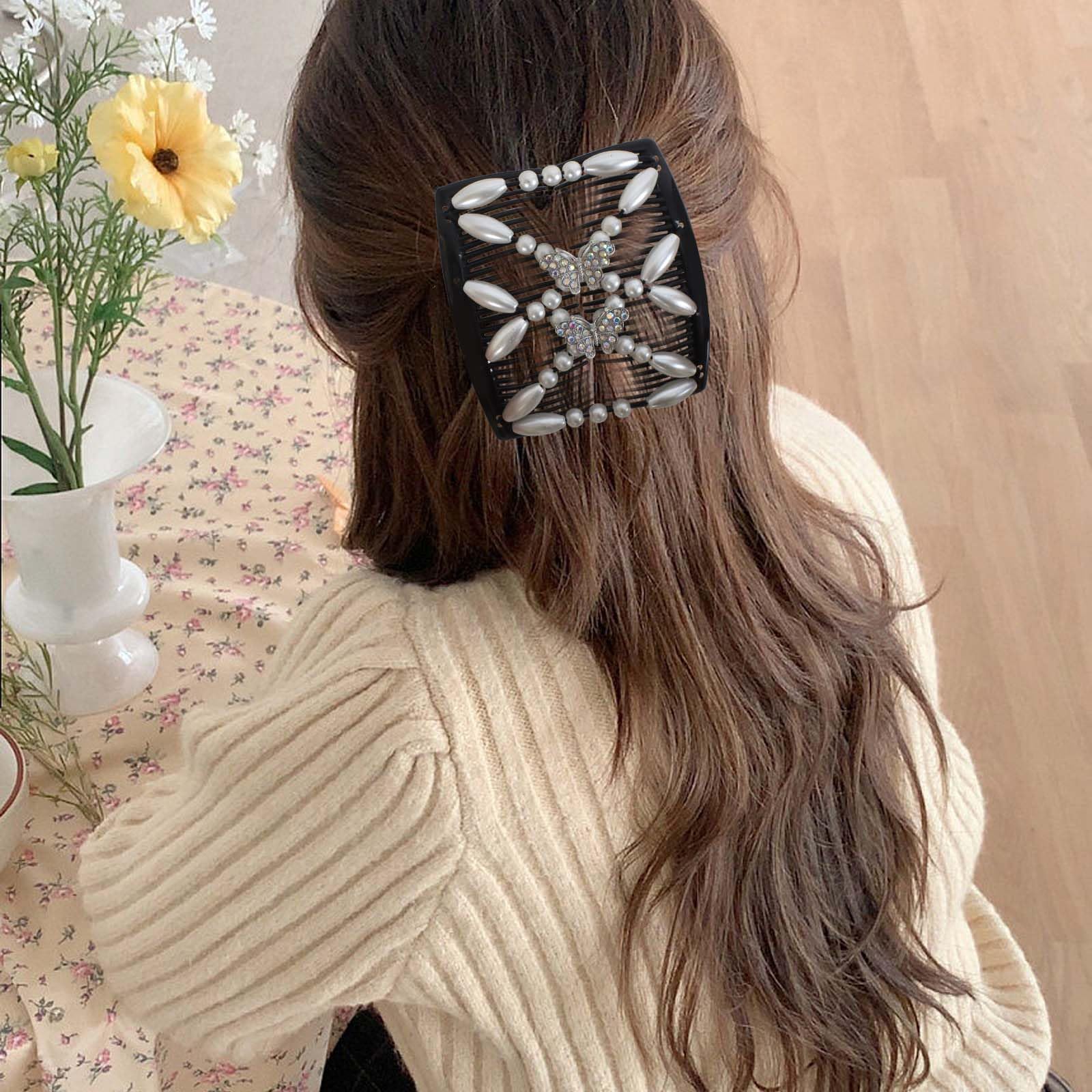 4 Pezzi Magic Hair Comb per Capelli, Pettini per Capelli Fermagli per Capelli, Doppio Pettine Fermacapelli Signore Clip, Fermagli a Pettine Magico Elastici per Donne Ragazze Accessorio per Capelli
