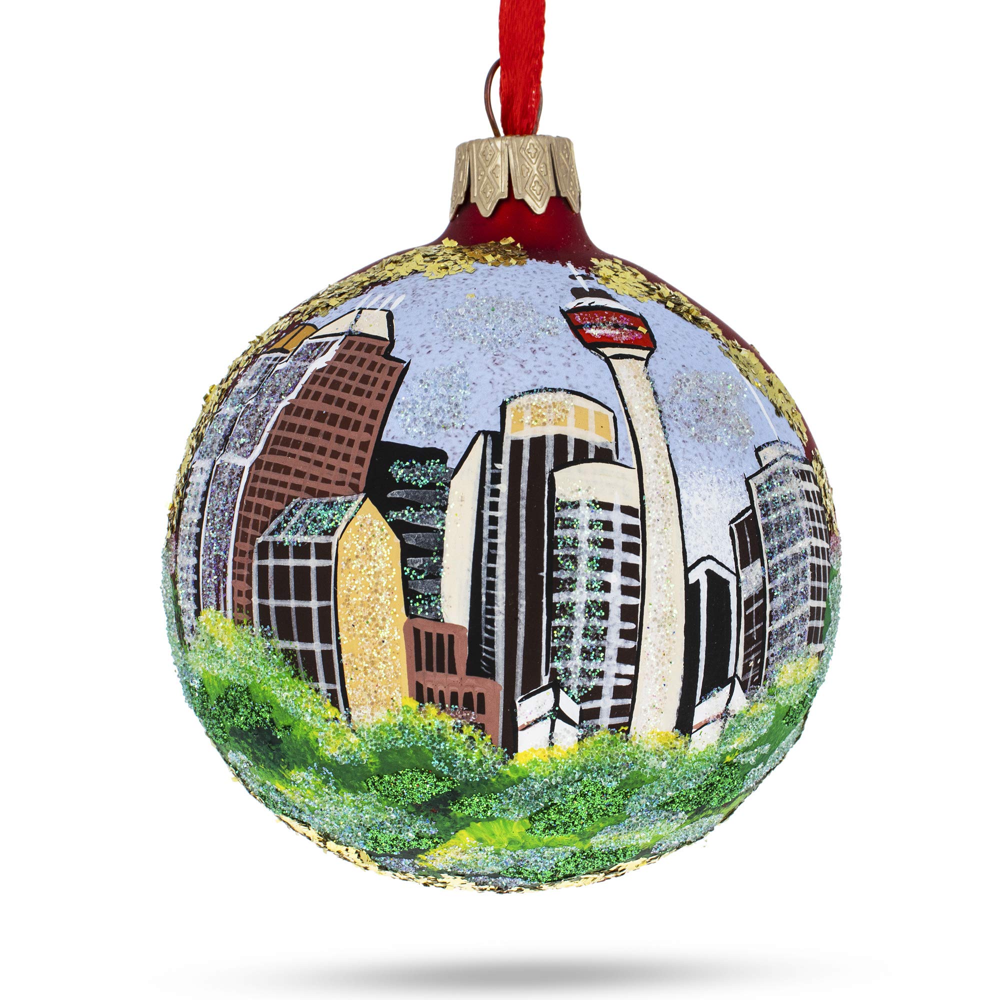 Boule de Noël Calgary Tower en verre de 8 cm pour sapin voyage