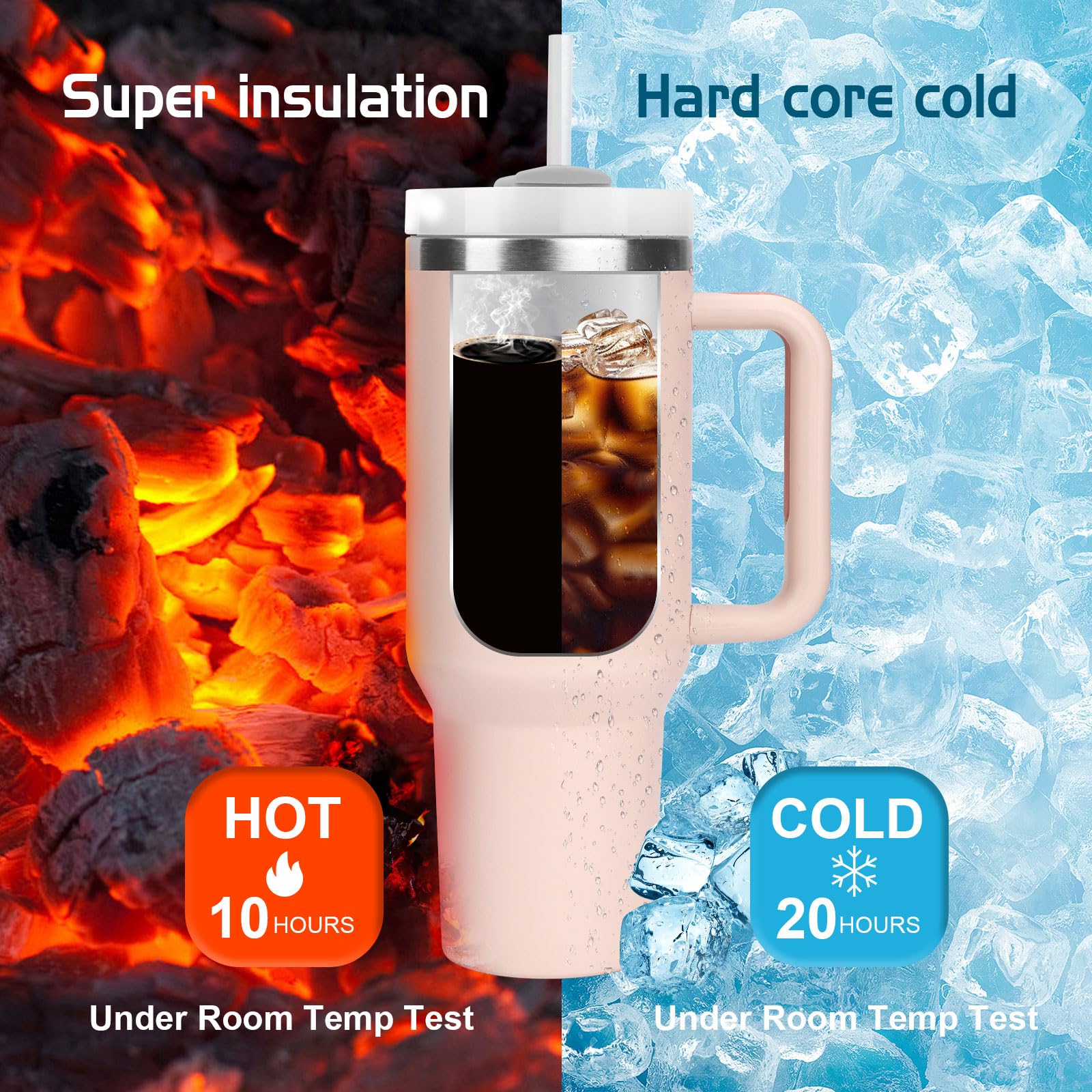 WALLFID Bicchiere da 40 once in acciaio inossidabile isolato sotto vuoto, con coperchio, 3 cannucce e 1 spazzola per cannuccia, ideale per bevande calde/fredde, perfetto per caffè, tè, frullati, ecc.