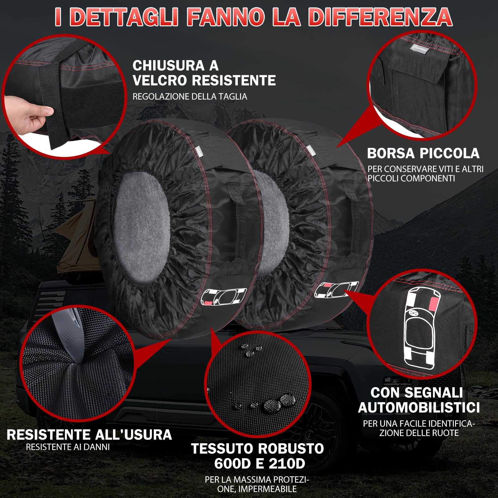 moveland Borse Pneumatici 13-17 Pollici - Set Da 4 Resistenti Alle Rotture - Copri Pneumatici Con Cuscinetti In Feltro - Impermeabili E Antipolvere, Per Proteggere, Conservare E Trasportare