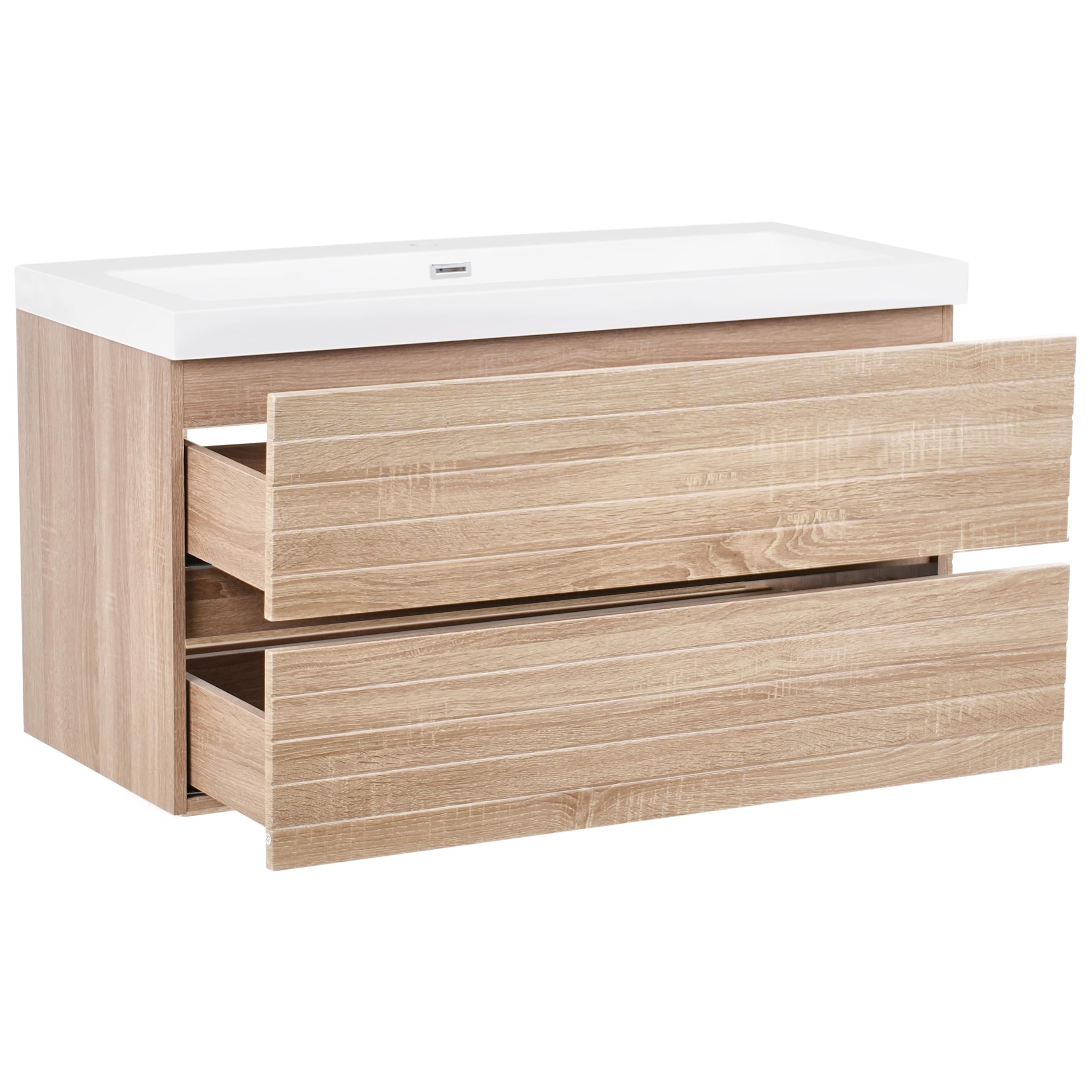 Beliani Mueble de baño suspendido con Lavabo de MDF 2 cajones 100 x 46 cm marrón Claro Urucu