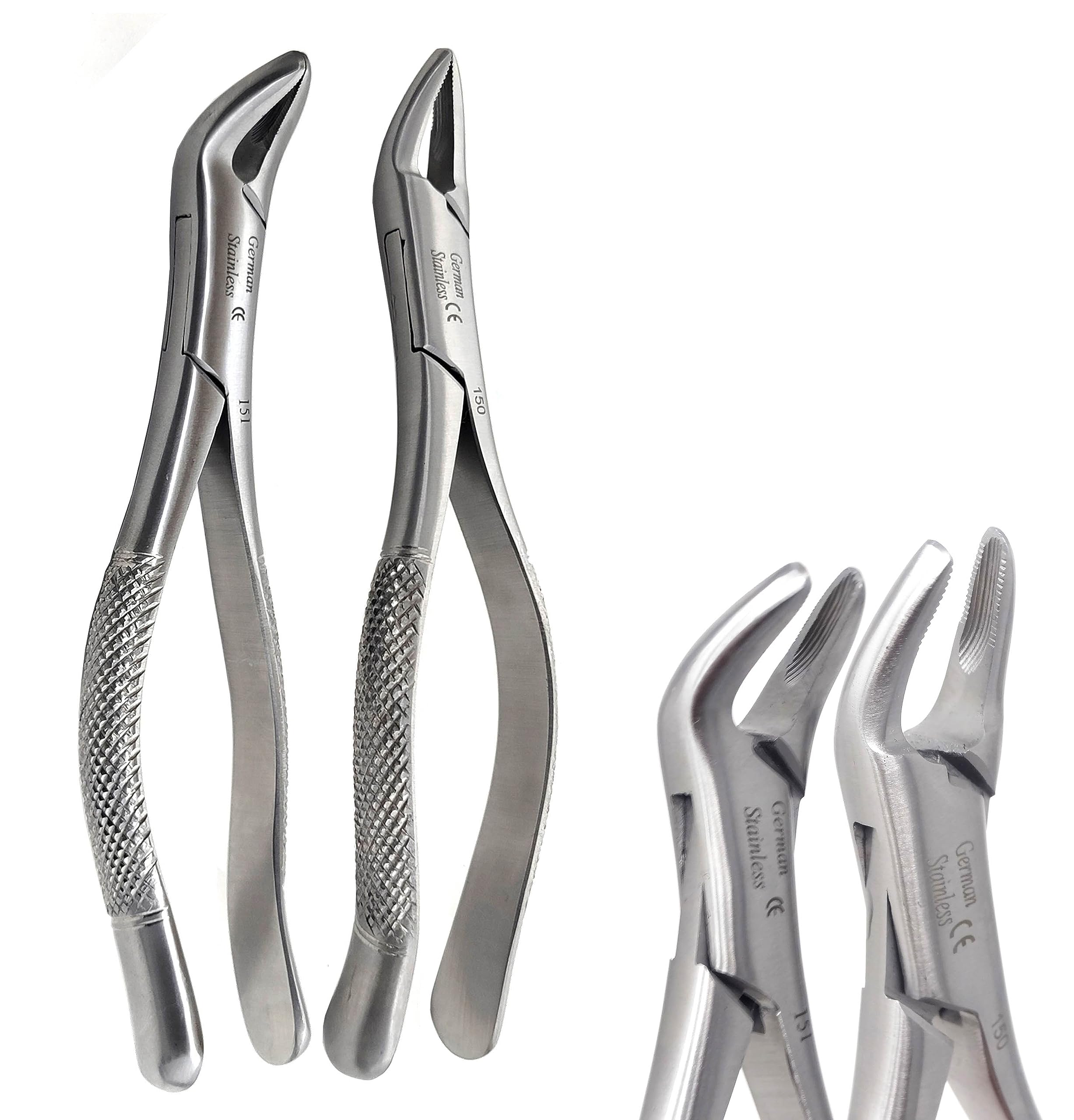 A2Z German Dental Heavy Duty Tooth Extraction Forceps #150#151 Serrated Jaws - For Upper & Lower Bicuspid,Cuspid,Incisor, Root teeth Extracting from alveolar bone - Made of Premium Stainless Steel