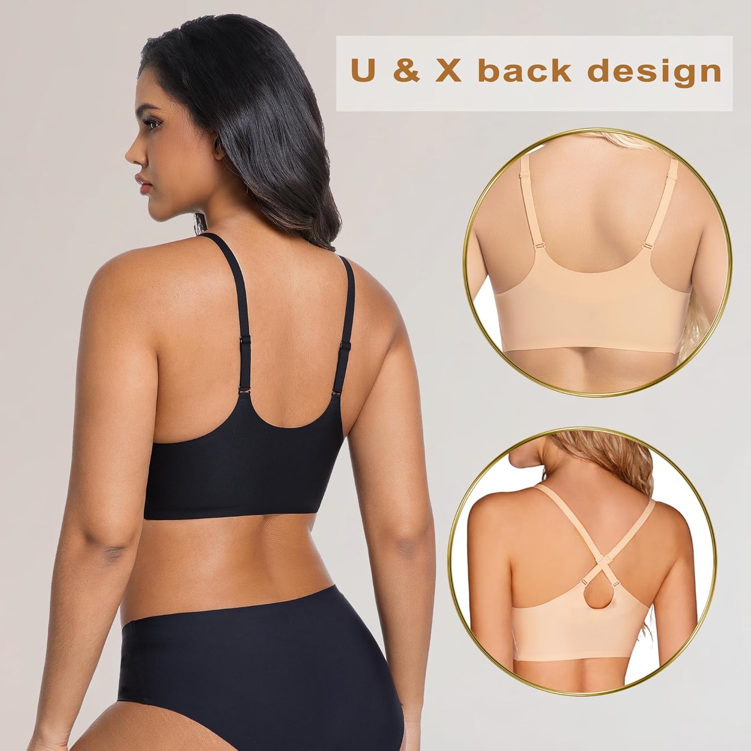 PRETTYWELL Comfortable Bras, Seamless Wire Free Everyday Bras for A to D Cups, V Neck Soft and Light Basic Bras for Women - Image 3