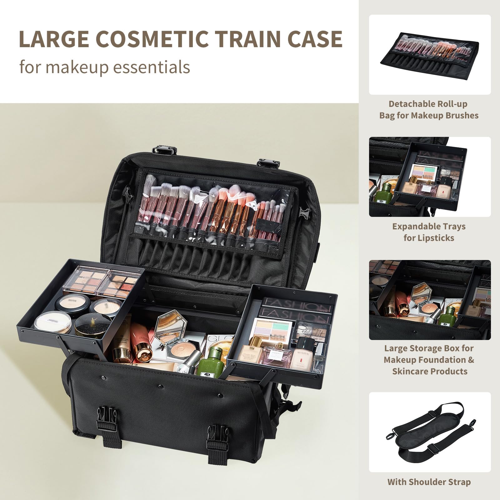 Kosmetik Trolley mit 8 Schubladen Kosmetikkoffer Make up Koffer Professioneller Friseurkoffer 2 in 1 Schminkkoffer mit Rollen Nagelkoffer Beauty Case Visagistenkoffer Nageldeaign Koffer,Schwarz