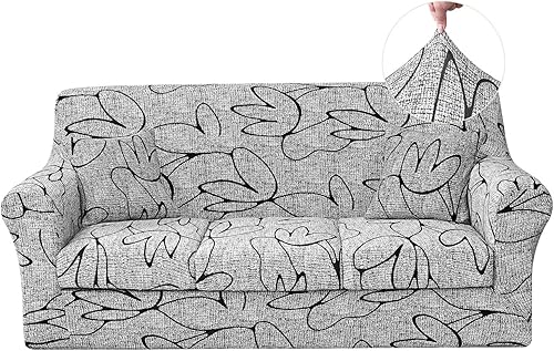 JQinHome Funda elástica para sofá de 6 piezas con estampado, funda de sofá con diseño floral con 3 fundas de cojín separadas, protector de muebles