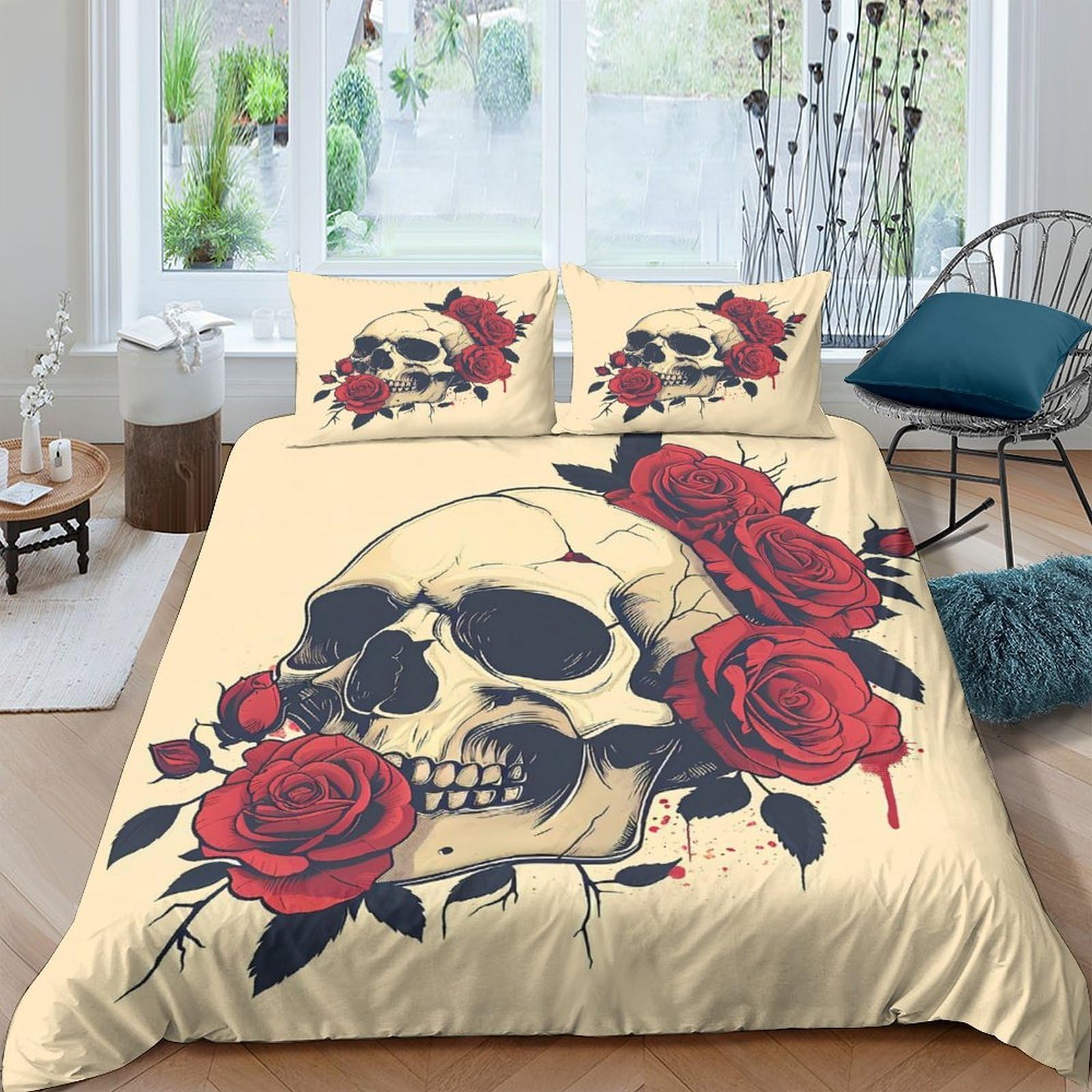 Ctjqhvkz Style-10 3D Printed Skull Rose Fitted Sheet Microfiber Soft Anti-Slip Artistic Bed Cover For Bedroom Guest Room Easy Care Single（135X200cm）