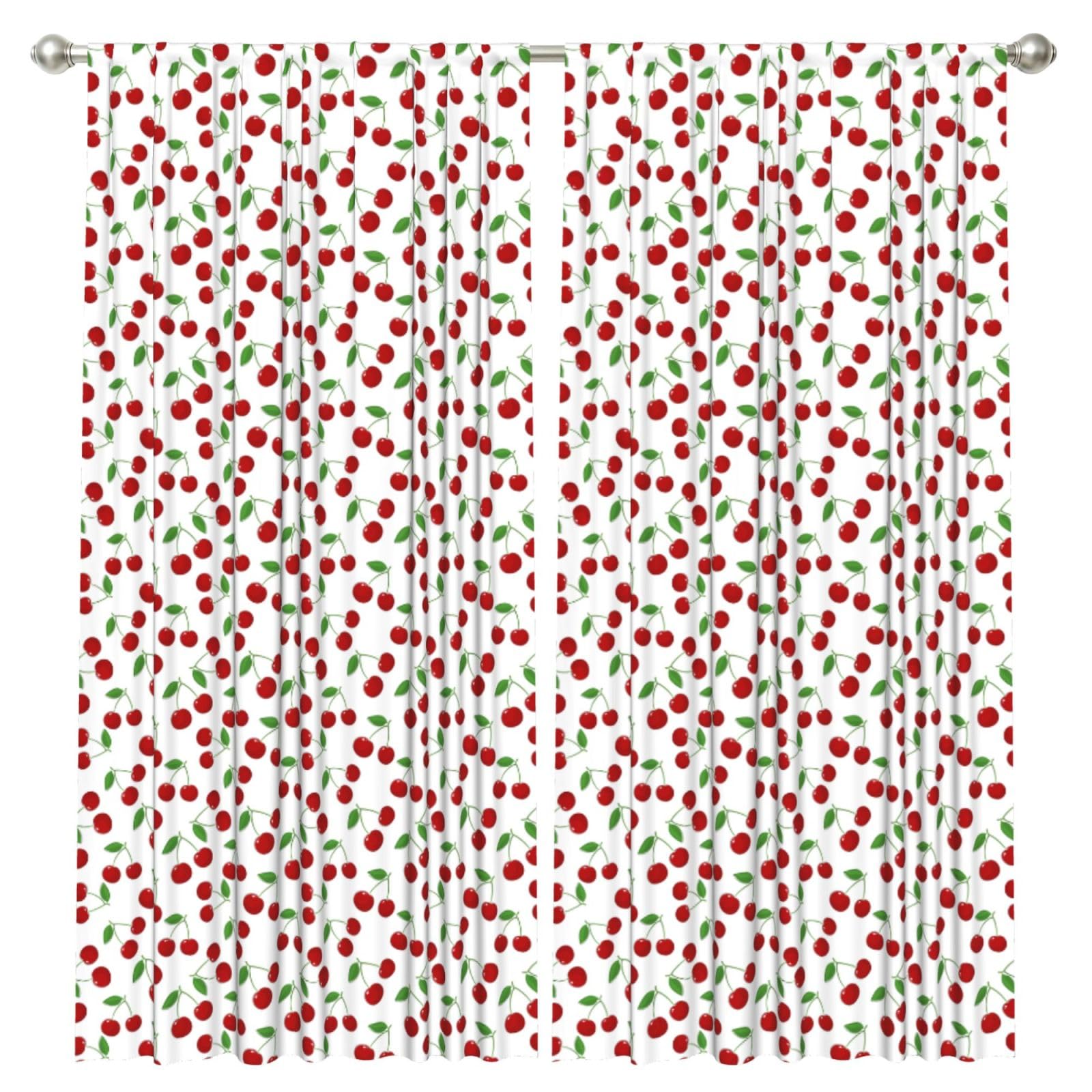 InOmak Sweet Cherry Pattern, 2 Panels Window Curtains 52 x 84 Inch Blackout Curtains for Living Room Bedroom