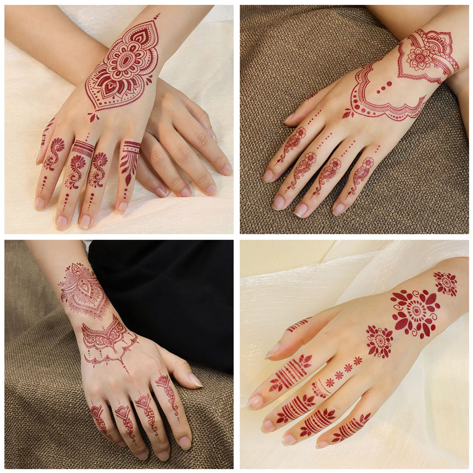 Brick Red Floral Mandala Temporary Tattoo Stickers Set, 12PCS Waterproof Transferable Art for Women Ideal for Arms Neck - Image 2
