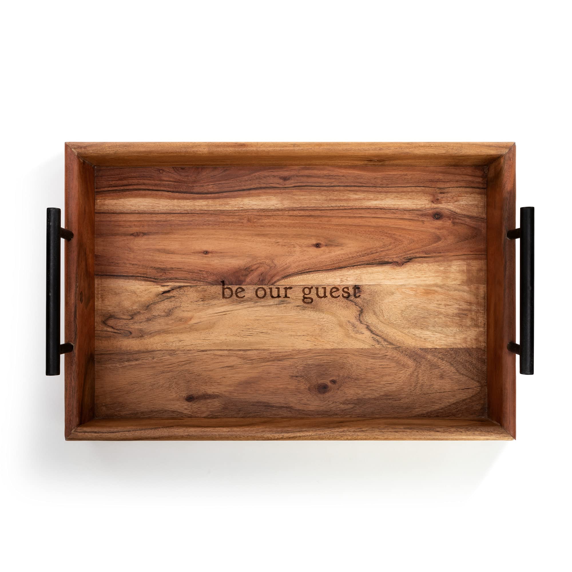 Be Our Guest Natural Brown 18 x 12 x 2 Inch Acacia Wood Rectangular Serving Tray
