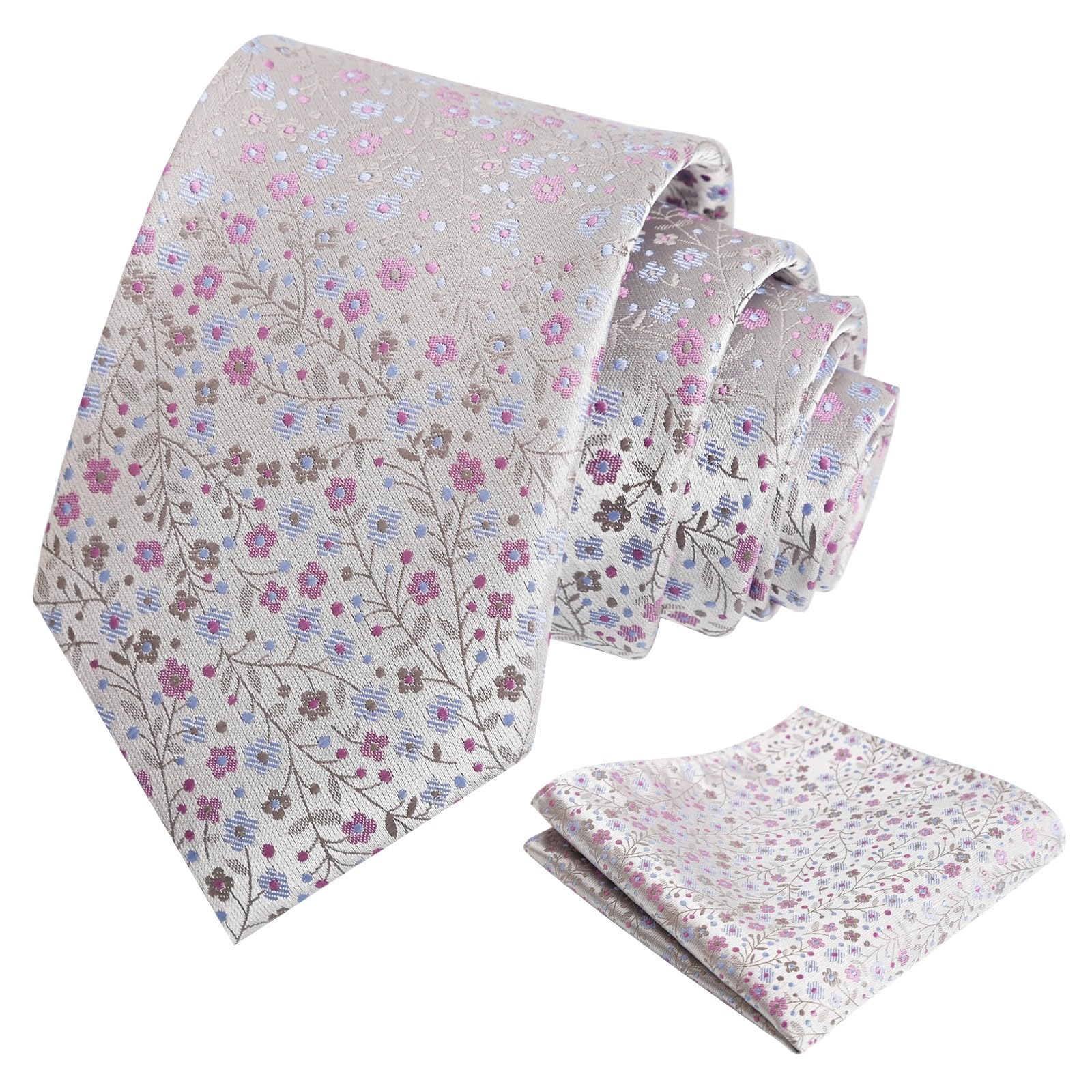 Alizeal Mens 3.15'' Floral Tie with Pocket Square