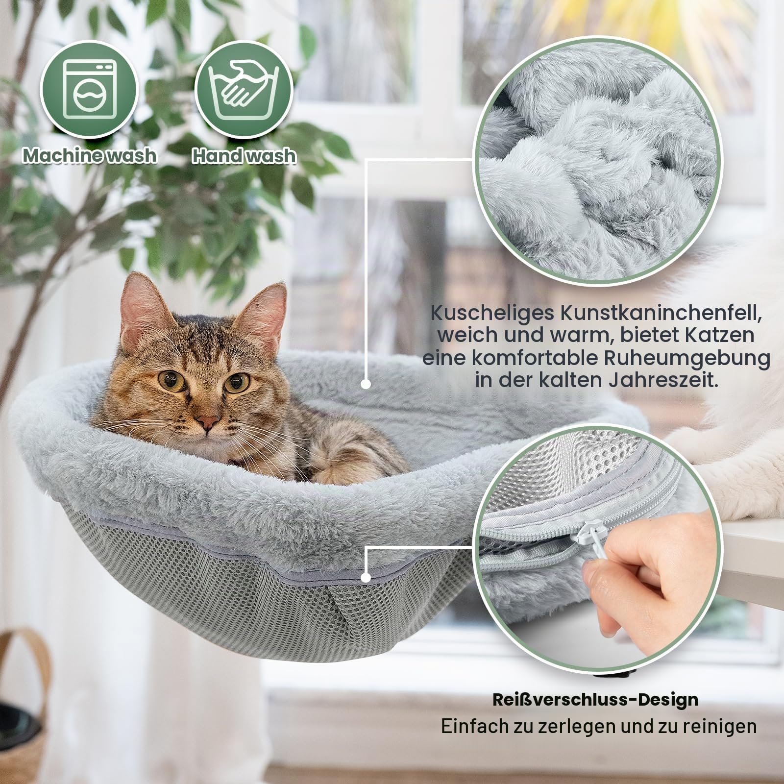 JUNSPOW Katzen-Schreibtischbett – EIN-klick-Faltung, versunkenes Design und platzsparendes halbrundes Katzenbett, weiches Kaninchenfell-Material, geeignet für Verschiedene Schreibtische, maximale