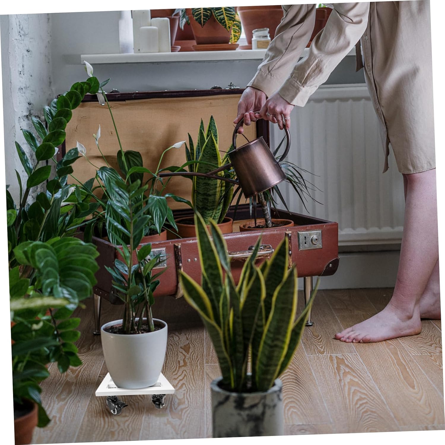Rolling Plant Stand Movable Flowerpot Tray Swivel Wheels for Use Iron Flowerpot Stand Base Directional Locks for Easy Movement