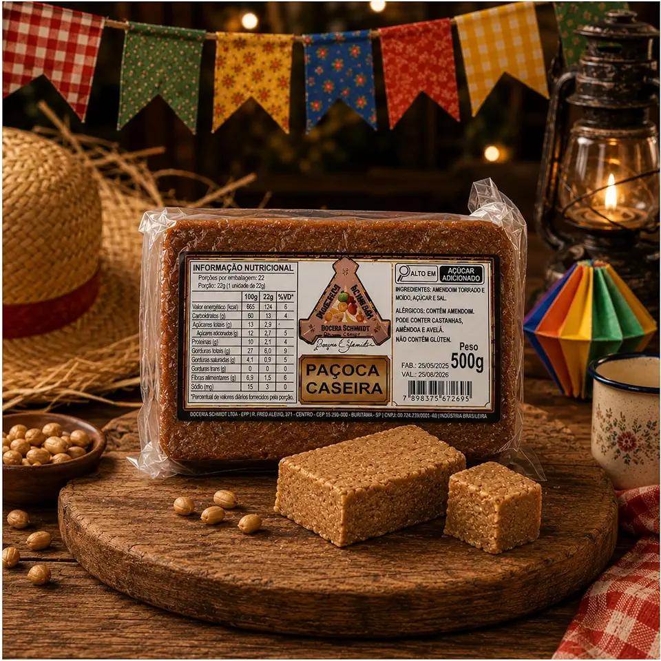 Paçoca Caseira Caipira Original Doceria Schmidt Barra 500g