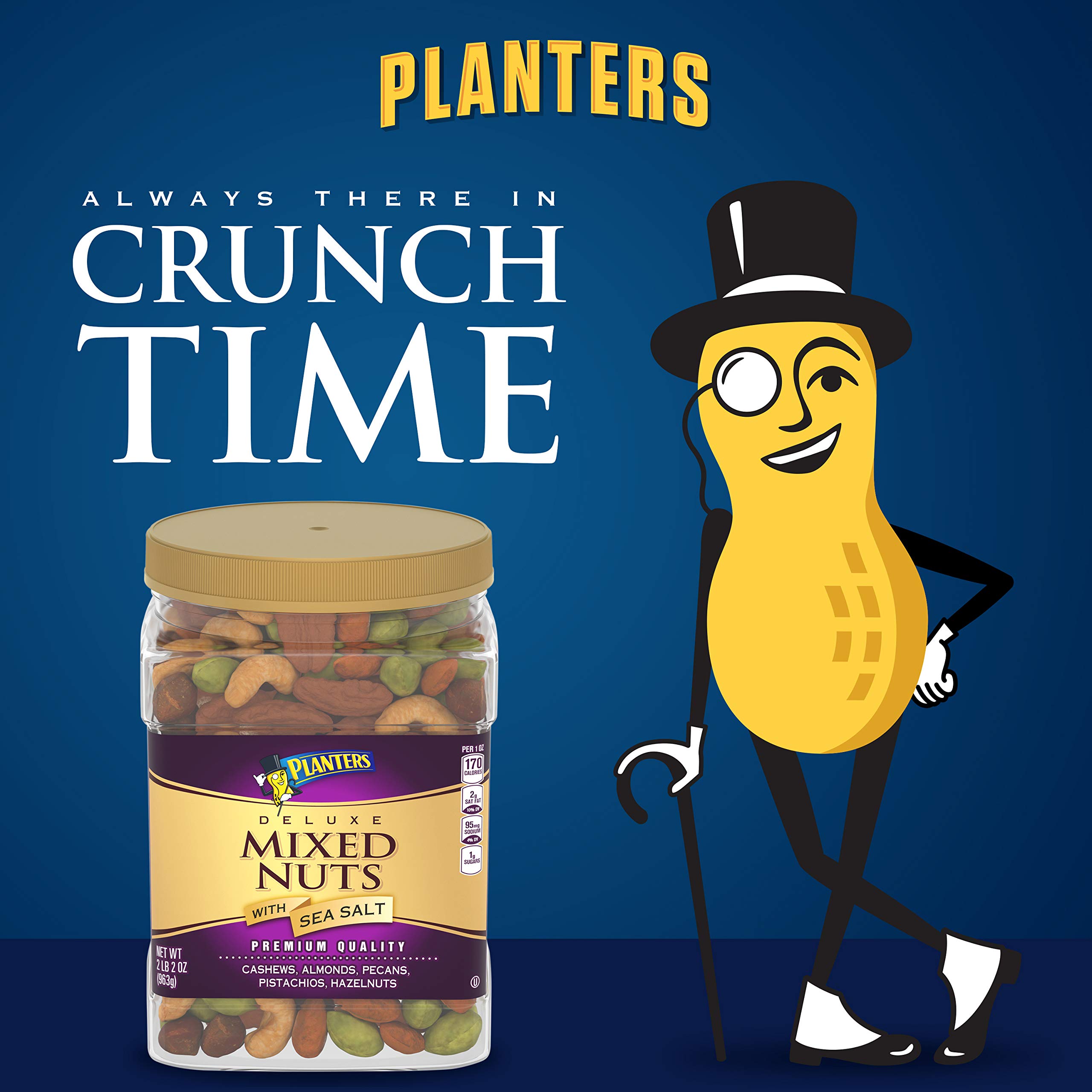 PLANTERS Deluxe Salted Mixed Nuts, Resealable Canister Contains Cashews, Almonds, Pecans