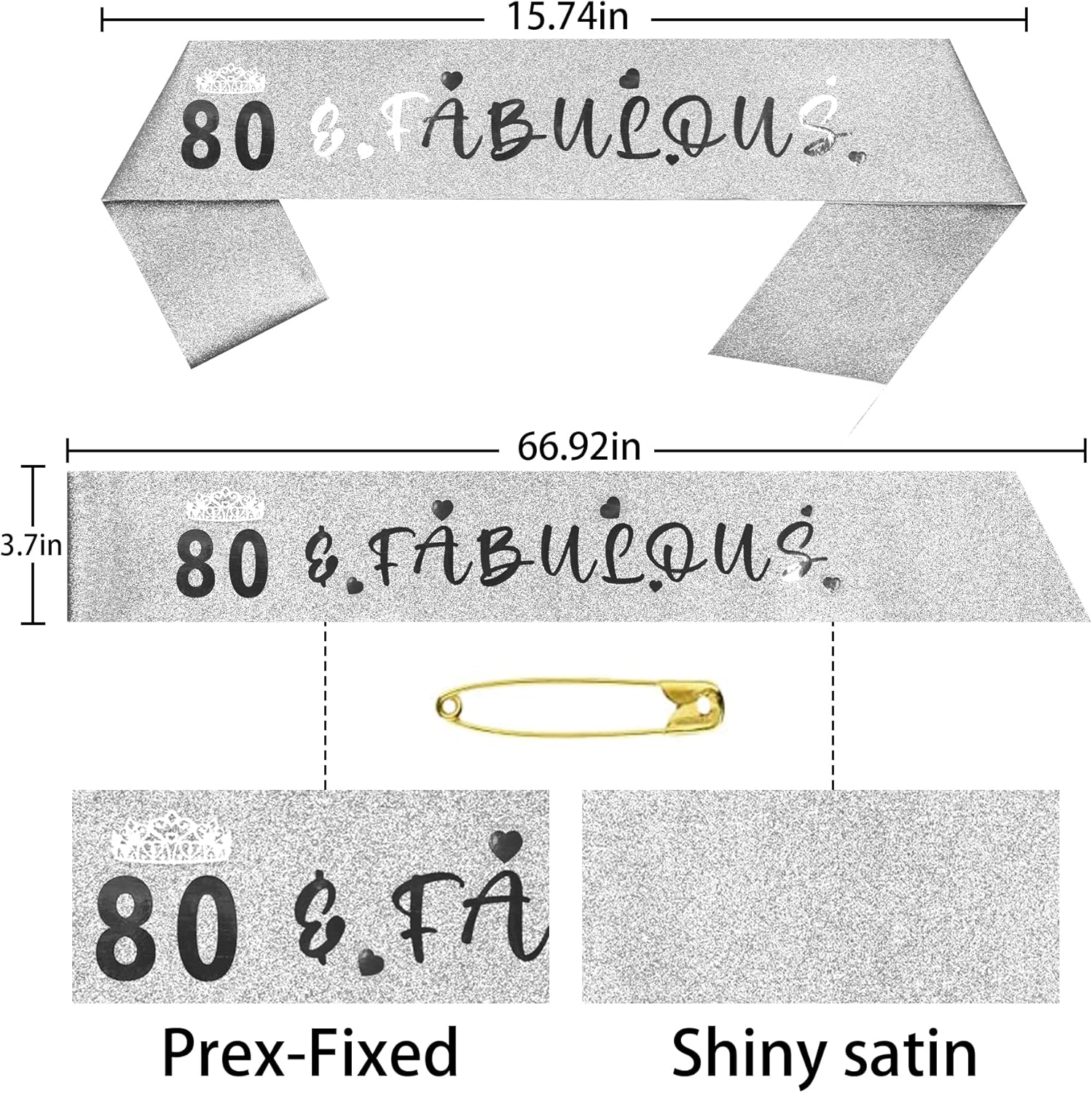 HnoonZ 80th Birthday Decorations and Gifts for Women - Tiara and Sash Kit, Crown, Happy Birthday Sash - Image 4