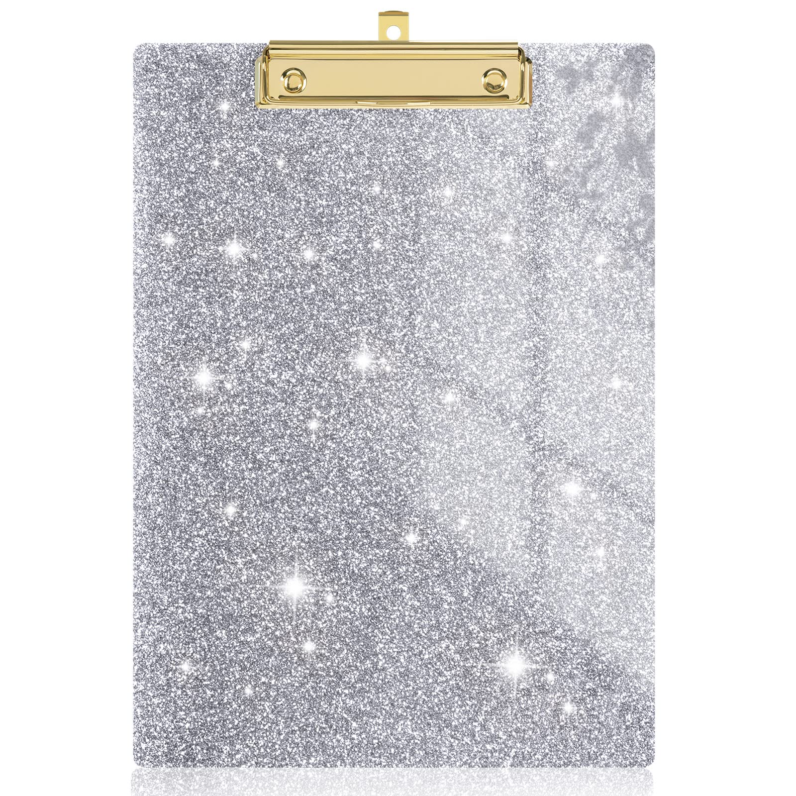Rimilak Acrylic Glitter Clipboards, Sparkly Board with Low Profile Gold Clip, Designed for Classroom School and Office Use, A4 Letter Size 9 x 12.5 in, Silver โ image 1
