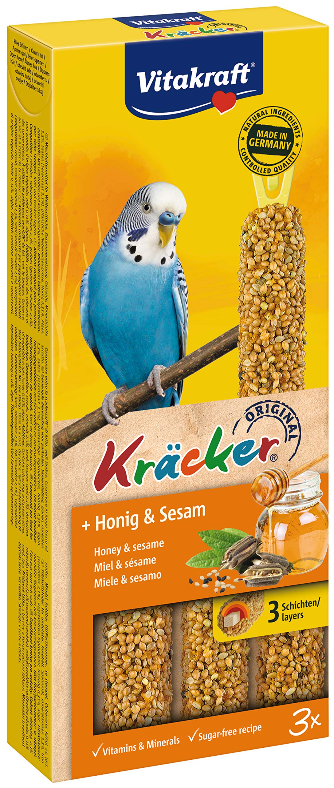 Vitakraft Kräcker - Dolcetto per pappagallini con Miele e Sesamo - 10x3