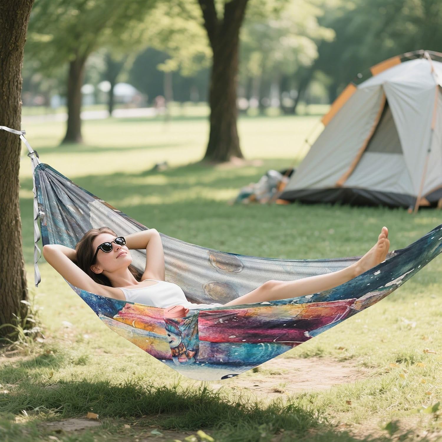 ALAZA Watercolor Snow Man Camping Hammocks Single or 2 Person 500 lbs Portable Parachute Travel Hammock w/Tree Straps for Hiking Backpacking Indoor Outdoor