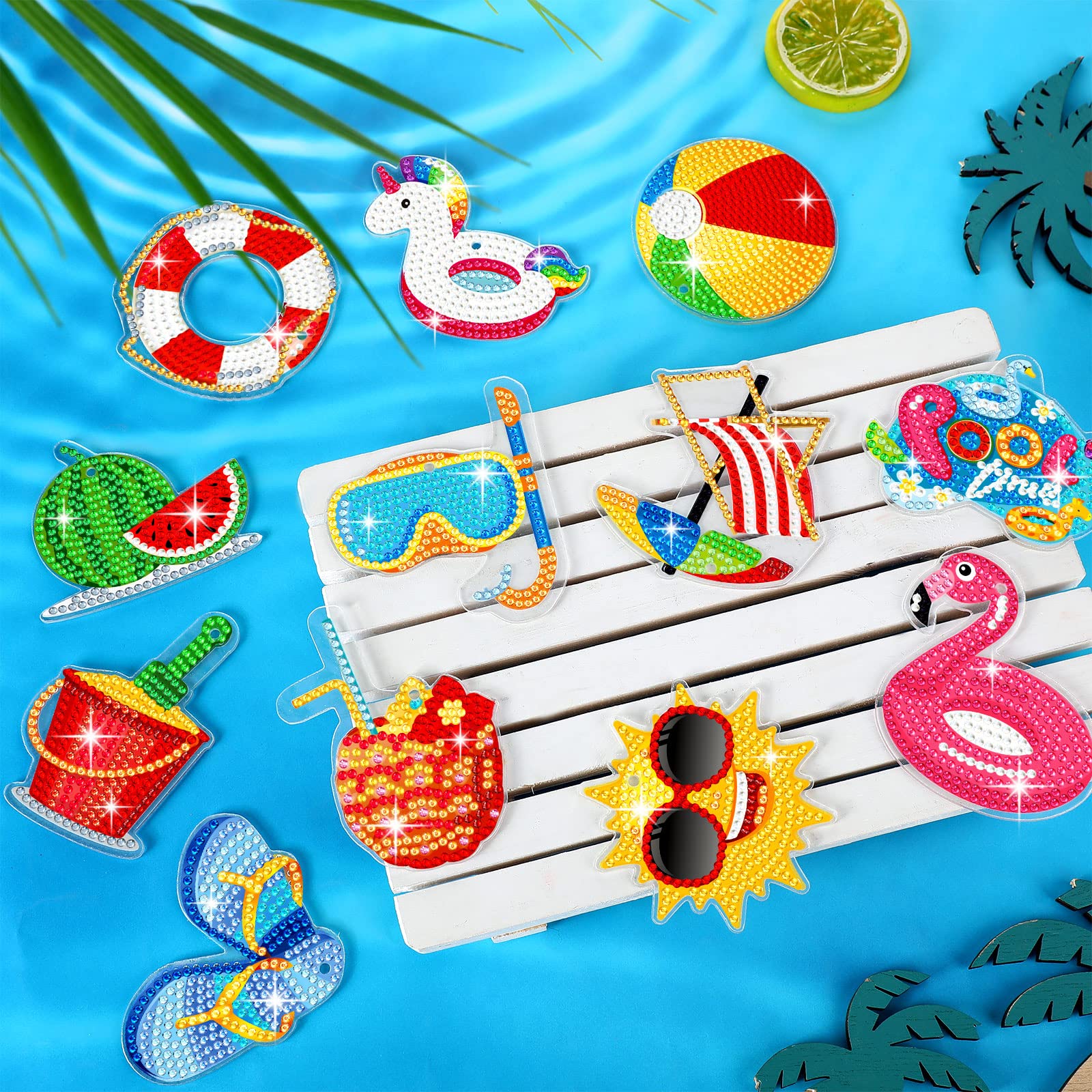 Amazon.com: 12 Pieces Summer Diamond Painting Keychain 5D DIY