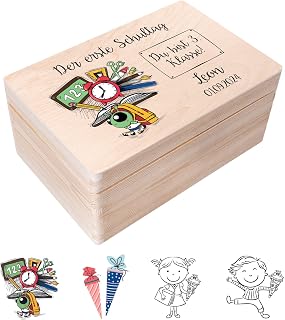 Creative Deco Personalisiert Einschulung Geschenk | Junge/Mädchen Schulanfang Geschenke | Einschulungsgeschenke Erster Schultag | Schultüte Holzkiste Erinnerungsbox | für 1. und 5. Klasse | Deko