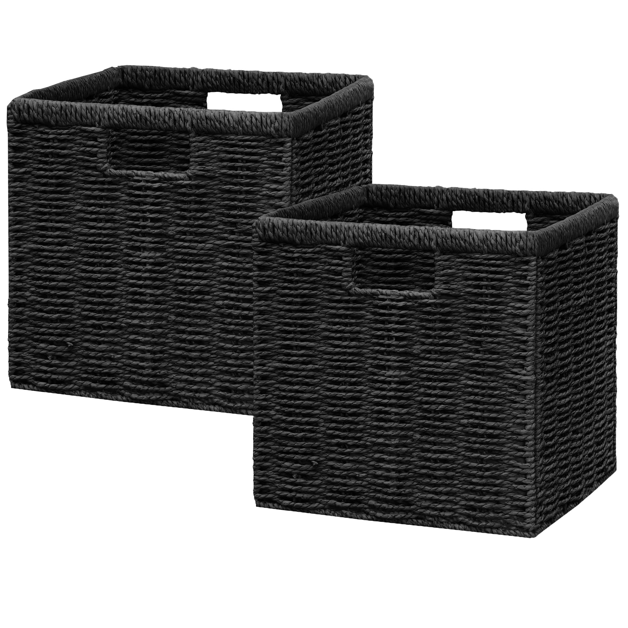 Vagusicc Set of 2 Storage Baskets, 23x23cm Large Wicker Basket with Handles, Foldable Wicker Storage Cubes Baskets Organizer Bins for Kitchen Bathroom Shelves Organization and Decoration, Purple