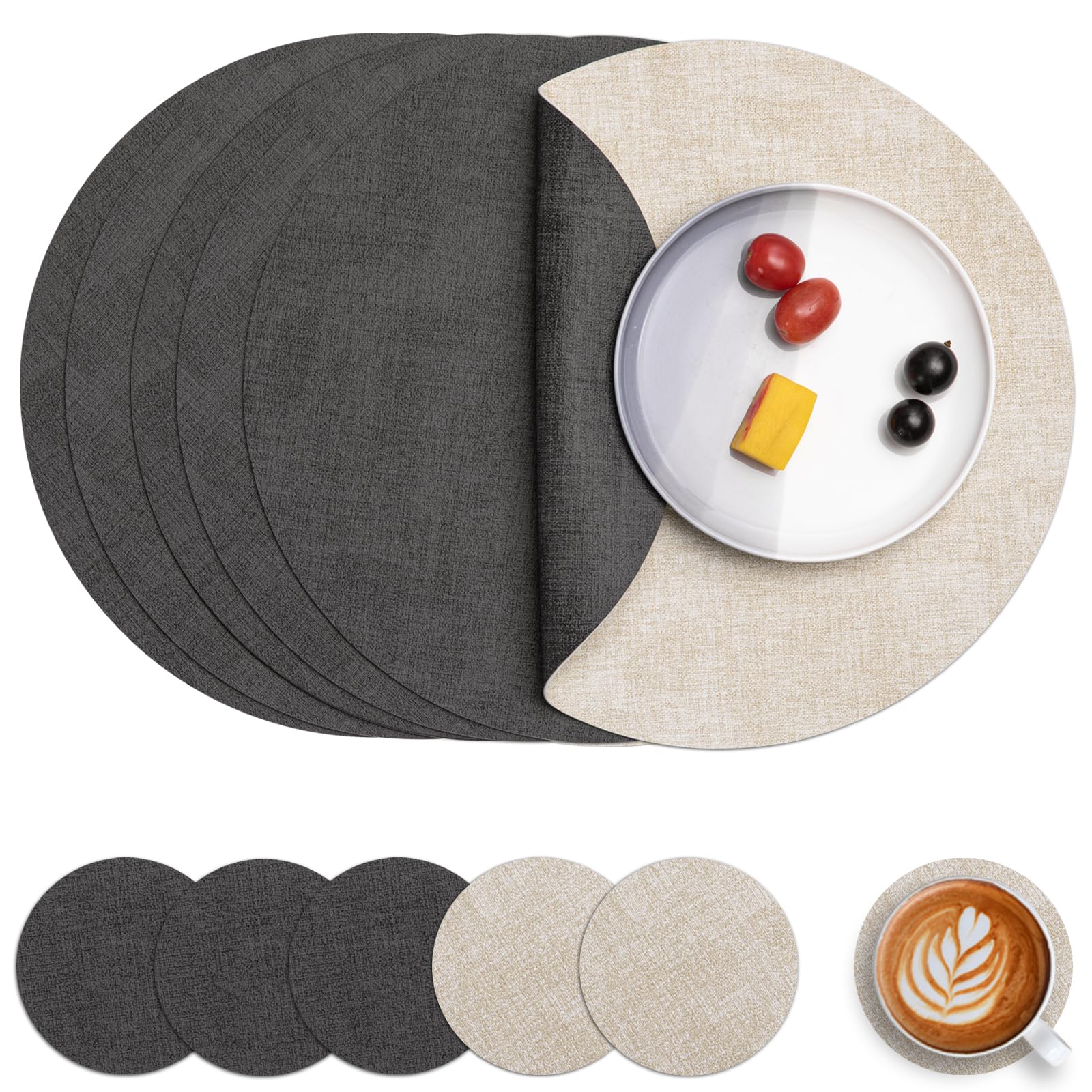 Myir JUN Tischsets abwaschbar Leder und Untersetzer doppelseitig Platzset