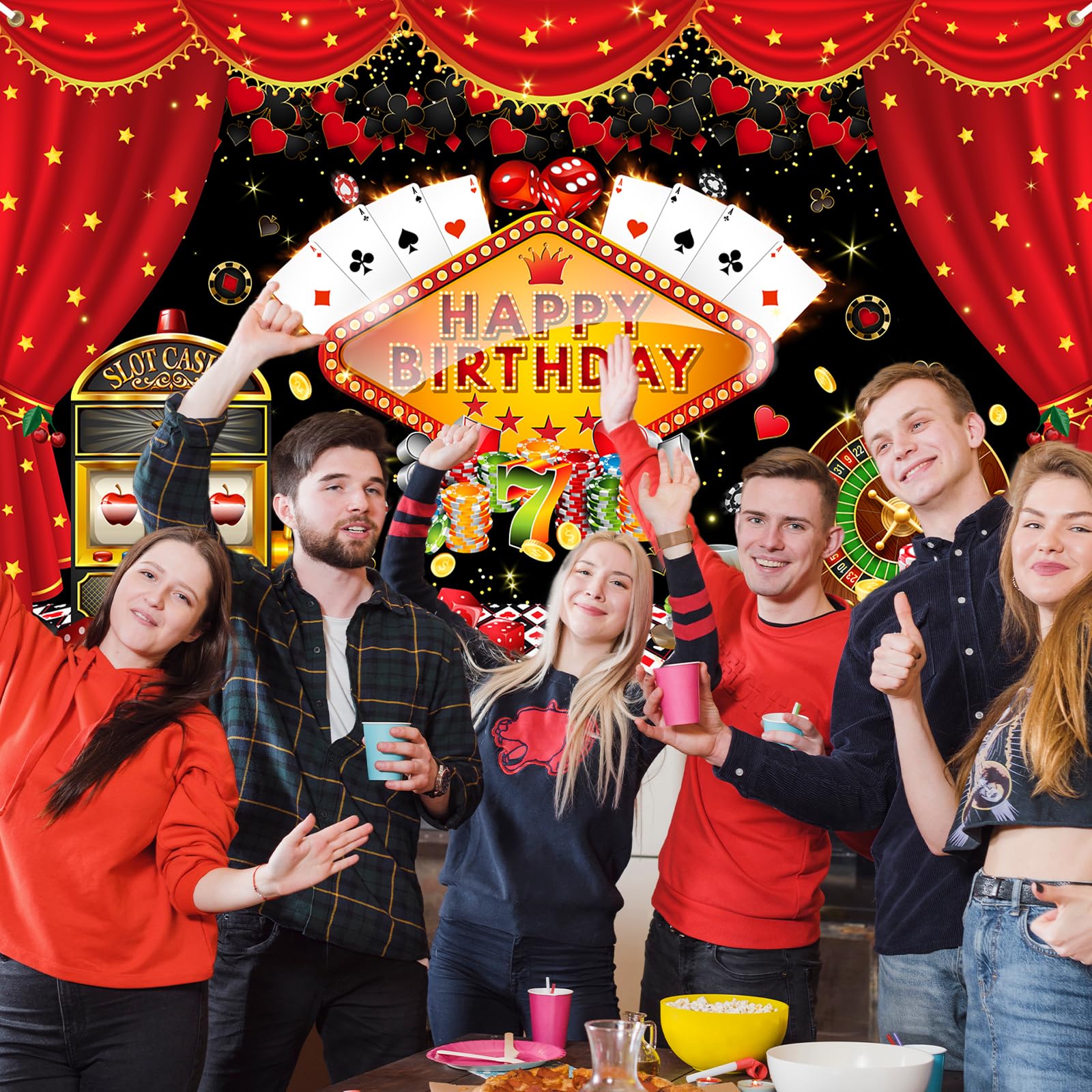 Avezano Casino Geburtstags-Banner - Las Vegas Casino Nacht Hintergrund 1,8 X 1,1 M Für 40. & 50. Geburtstagsparty