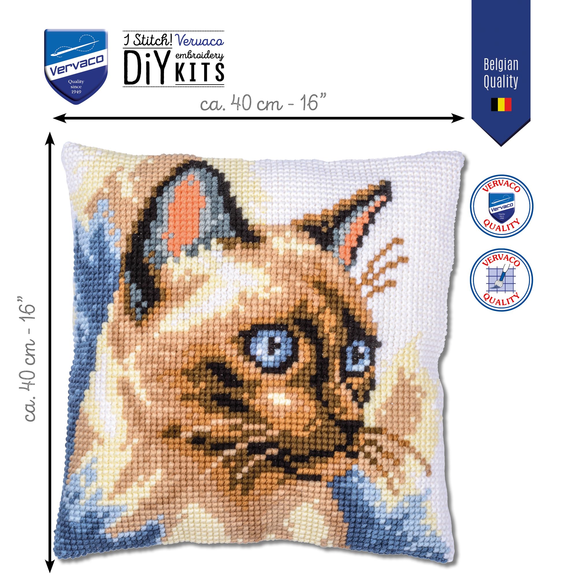 Vervaco Punto De Cruz Kit Cojin Decorativo Gato siamés Manualidades Adultos Decoracion Bordar Kit Principiantes Completo DIY Bordado Creativo Regalo ca. 40x40 cm Cross Stitch Embroidery40 x 40 cm