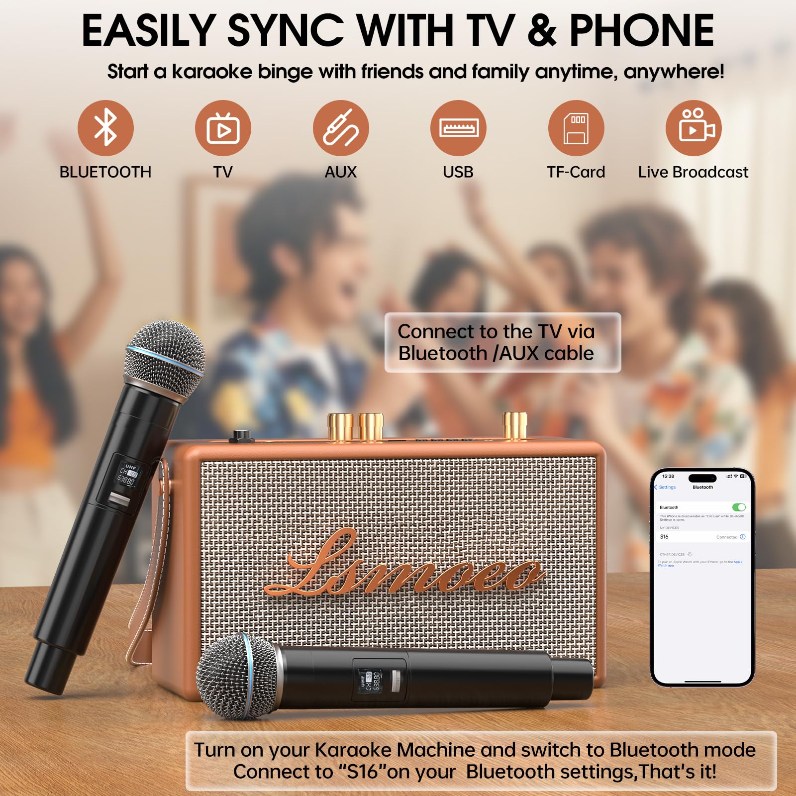 Machine de Karaoké avec 2 Microphones sans Fil pour Adultes Enfants,Karaoke Adulte Prise en Charge de l'extension Microphone à Quatre canaux,pour Les fêtes à la Maison, Les Cadeaux Vintage