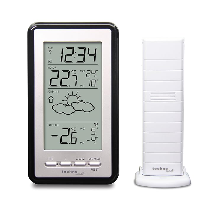 Technoline WS 8014 Orologio Da Parete Digitale: Orologio RadioControllato Con Temperatura E Sveglia | Rettangolare Nero/Antracite