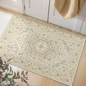 SERISSA Boho Rugs for Entryway, 2x3 Beige Entryway Rug Non-Slip Washable Small Area Rug, Ultra Soft Oriental Vintage Low-Pile Indoor Door Mat Floor Carpet for Entrance Bedroom Kitchen Bathroom