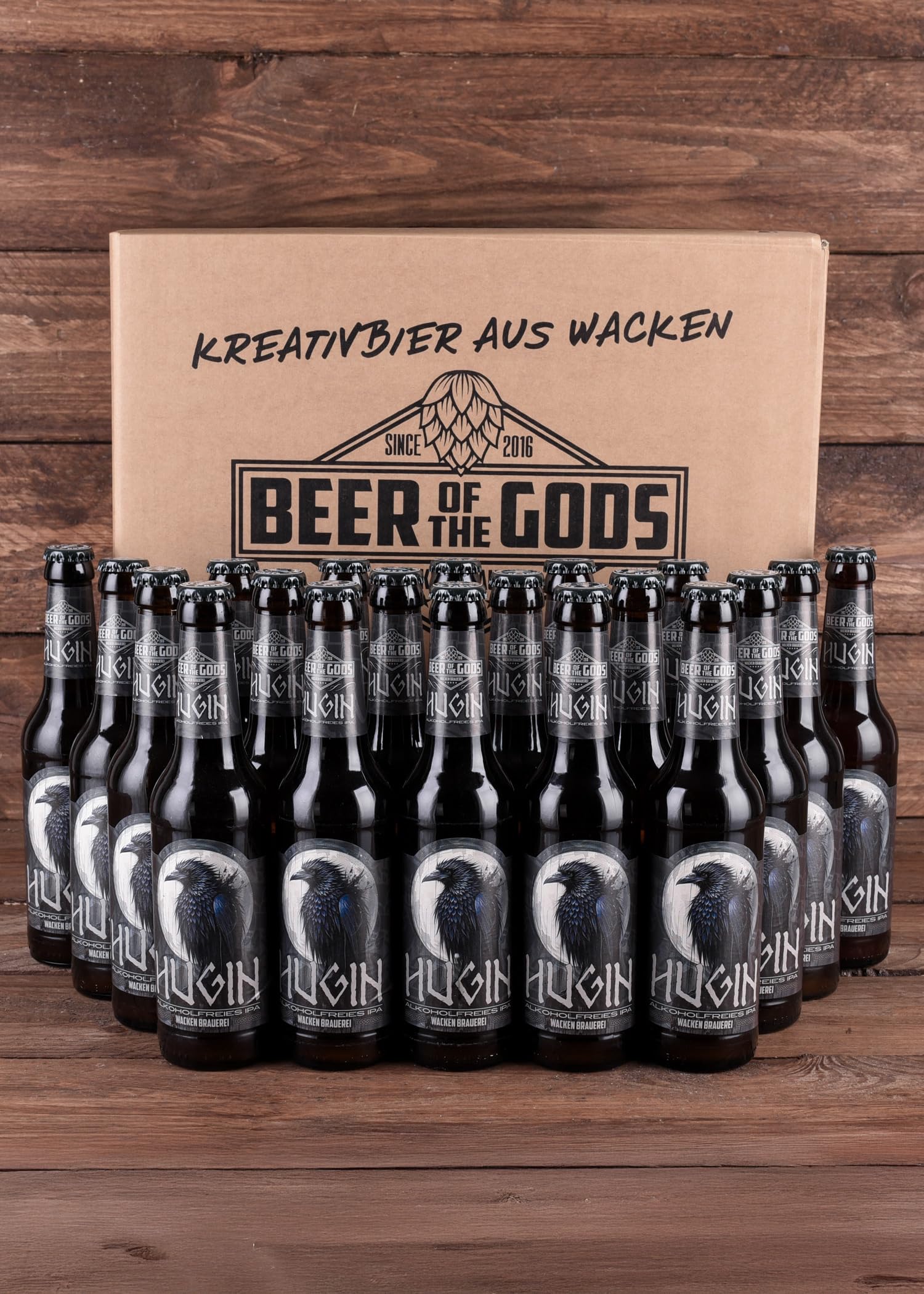 WACKEN BRAUEREI IPA Sin Alcohol | Caja de cerveza artesanal 20 x 0,33 l Botella | Hugin | Juego de cerveza artesanal Viking Gift for Men