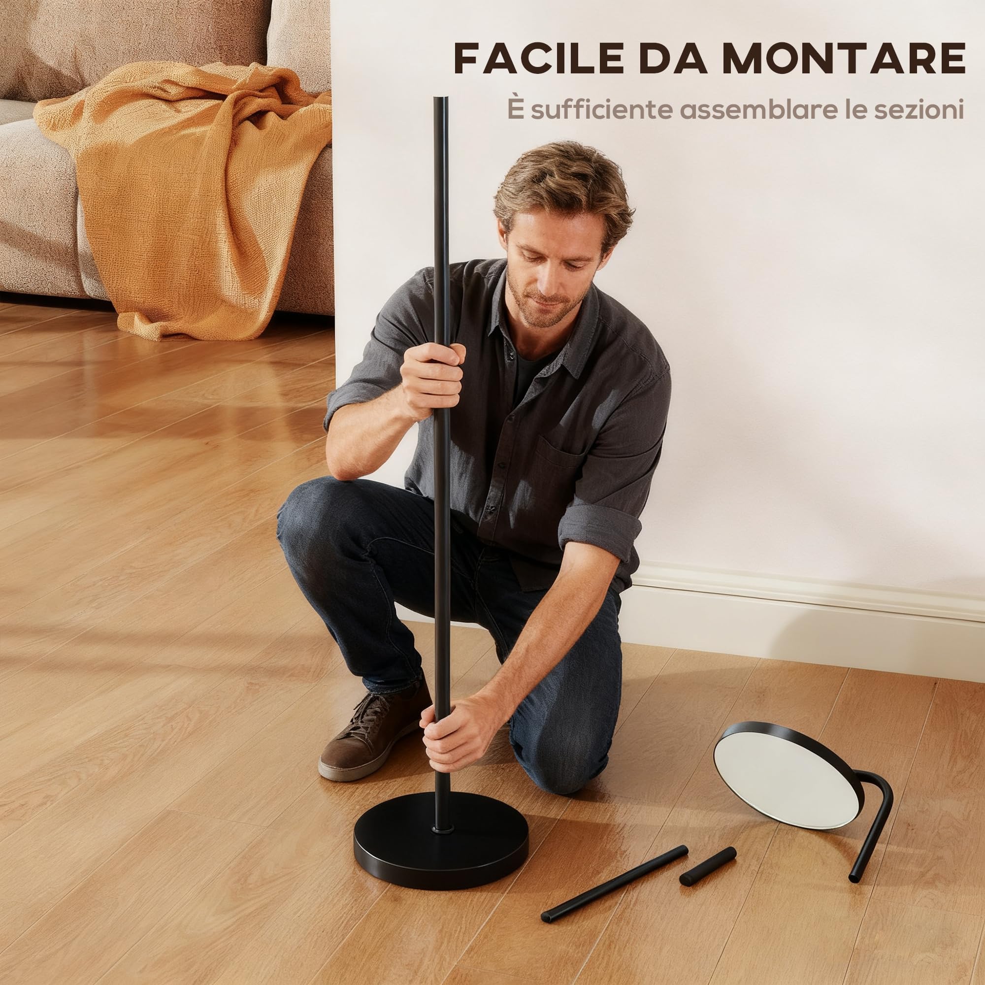 HOMCOM 30W Lampada da Terra Salotto, 2800LM LED Dimmerabile Luminosa Piantana Lampada da Terra con Telecomando Magnetico, Testa Girevole 350°, 3000K-6500K Piantana Lettura per Soggiorno Letto Ufficio