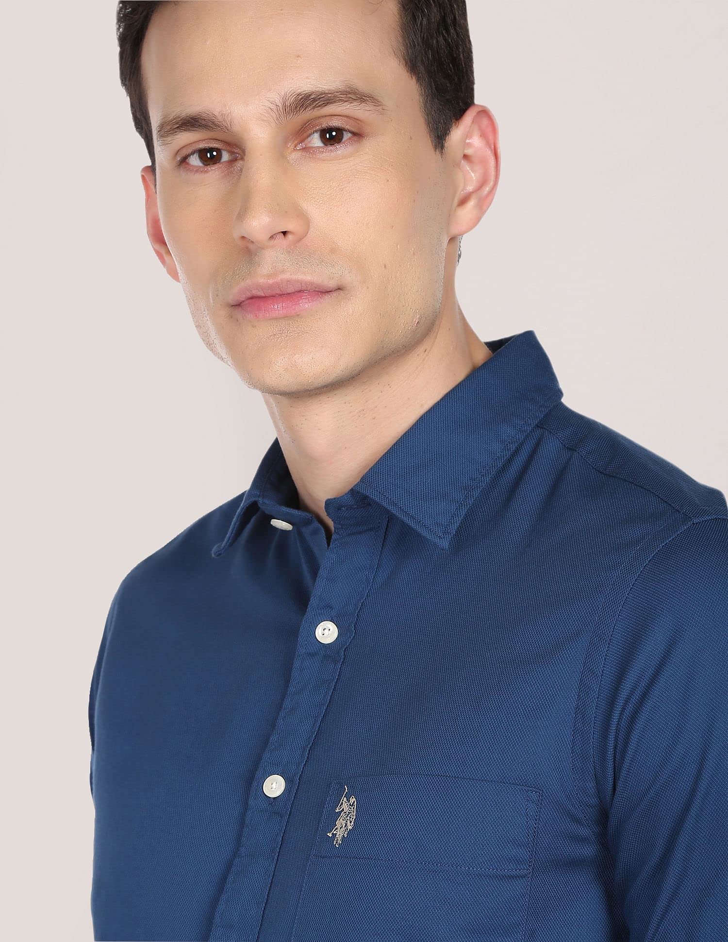 U.S. POLO ASSN. Cotton Men's Solid Regular Fit Shirts (USSHTFX0002_Blue XL) - Image 8 thumbnail