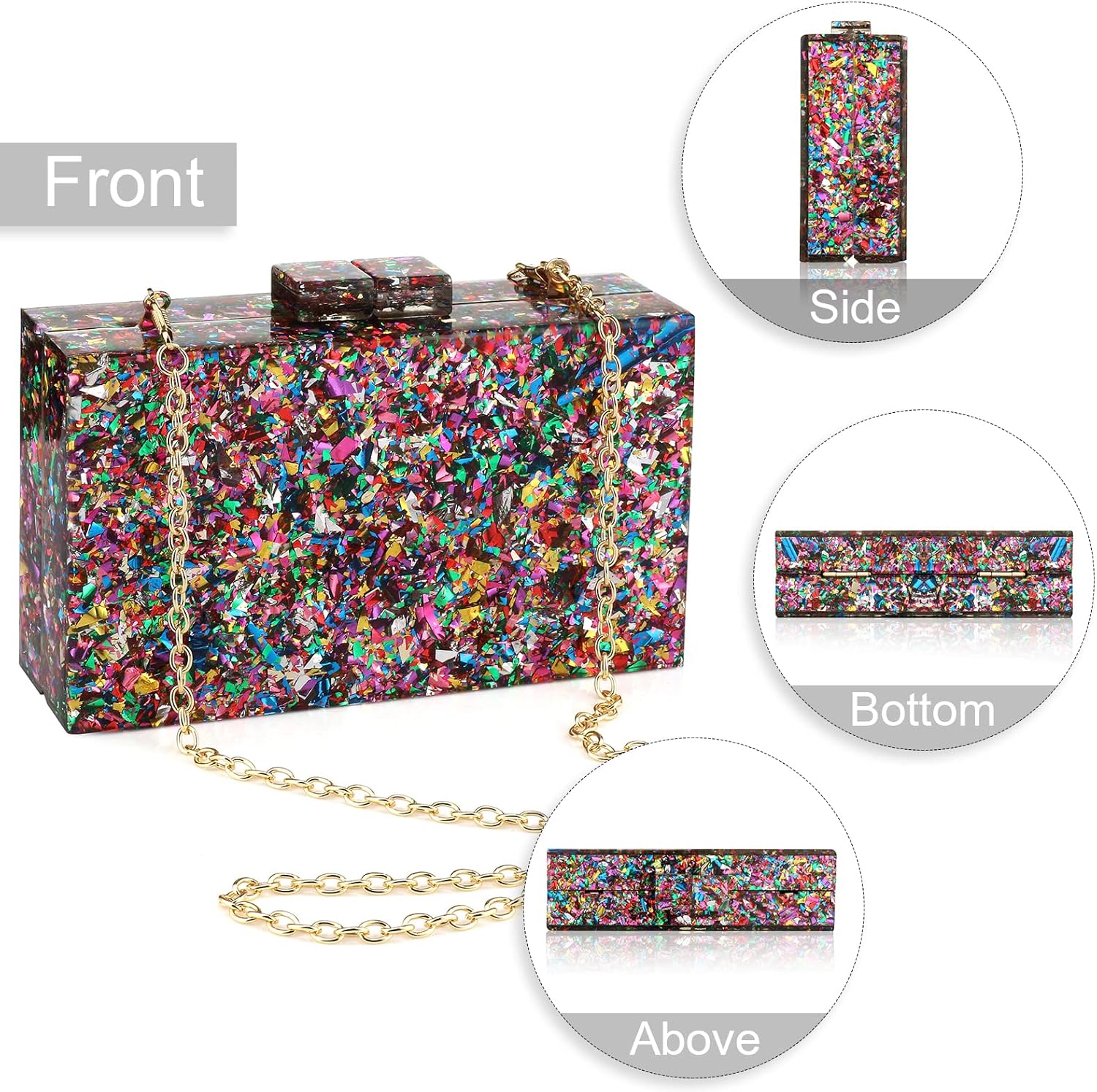 Gets Acrylic Purses and Handbags for Women Multicolor Perspex Geometric Patterns Box Clutch Banquet Evening Crossbody Handbag - Image 4