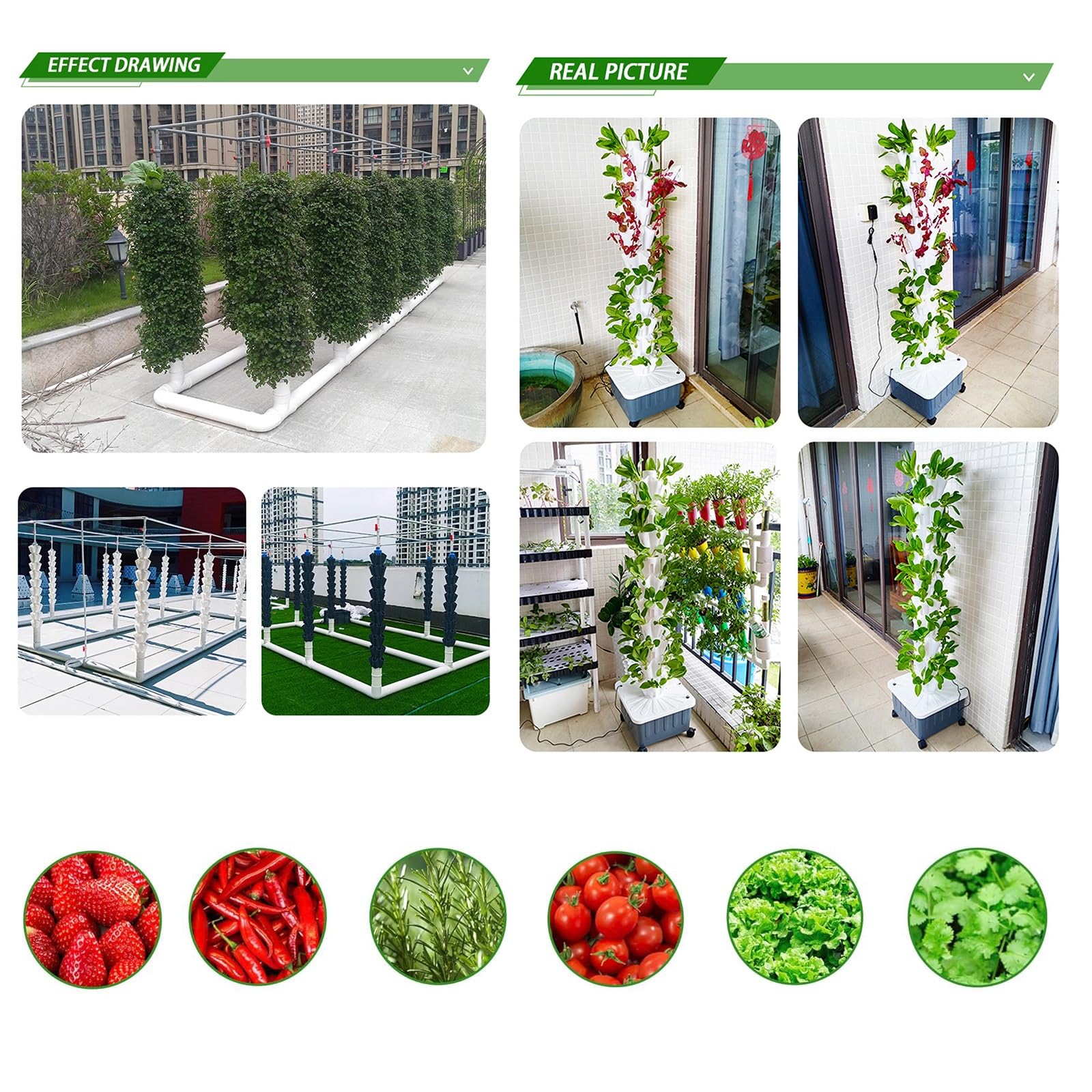Kit de sistema de cultivo hidropónico, jardín vertical grande para interiores y exteriores, para hierbas, lechuga, tomates y verduras