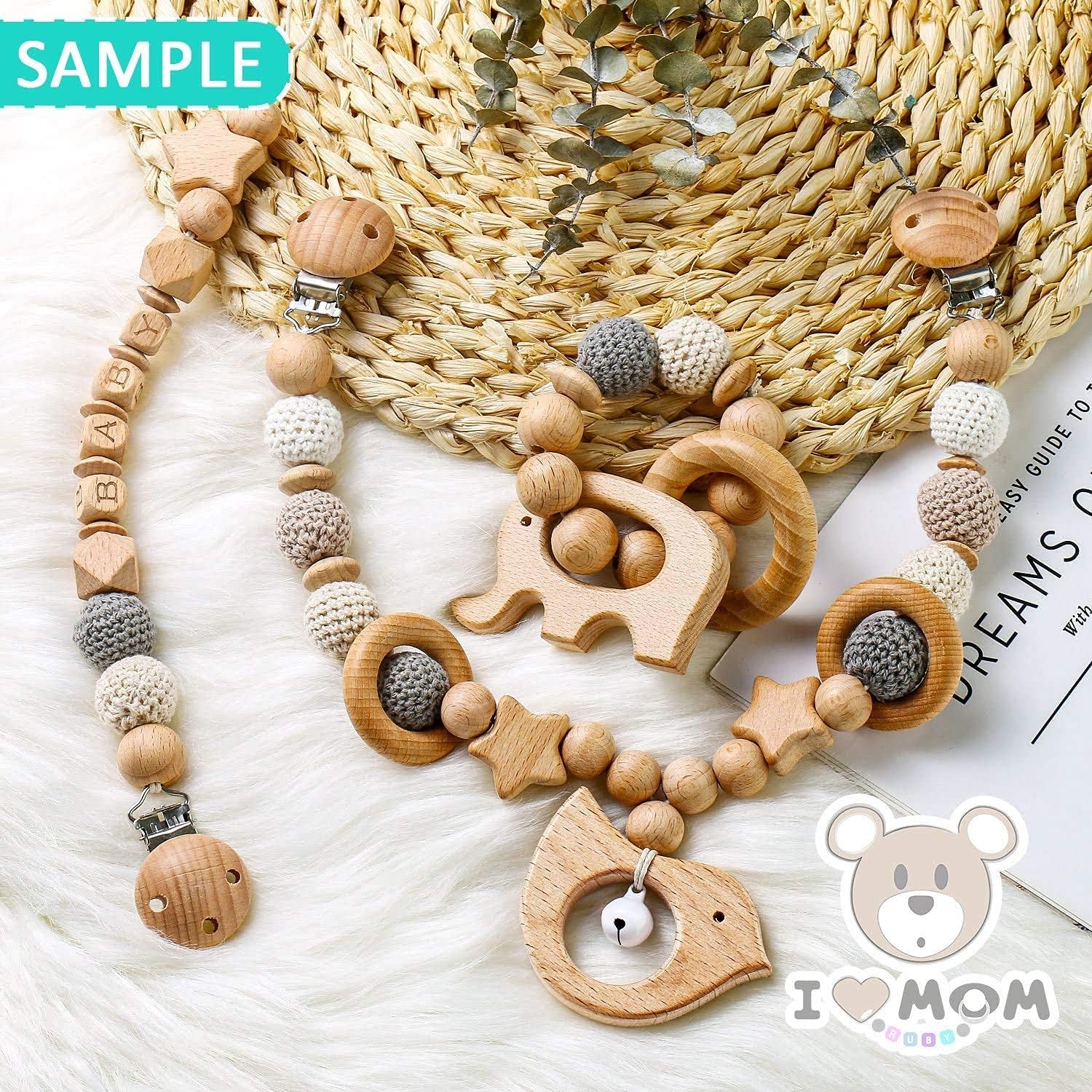 169 Stück Makramee Holzperlen Set, 138 Holzperlen, 12 Stück 20mm Häkelholzperlen, 8 Holzclips, 3 Stück Häkelhäschen,4 Stück Hölzerner Kreis 20m Bastelseile für DIY Schmuck, Heimwerker