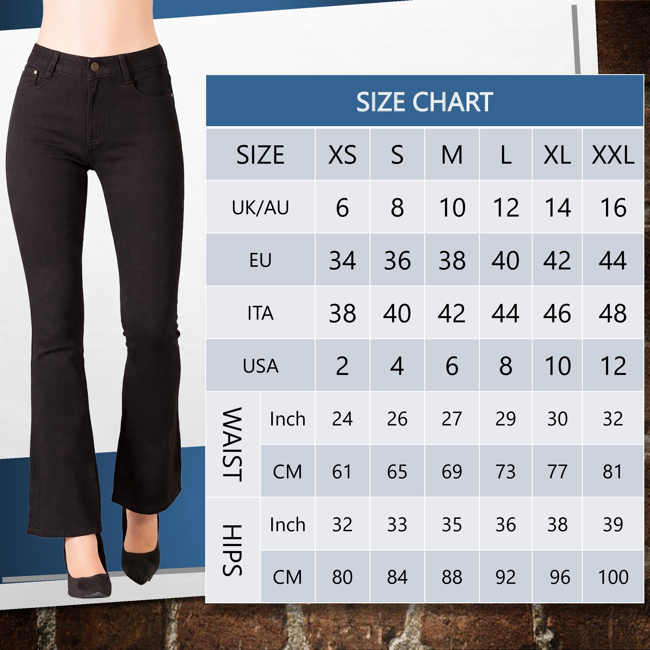 Glook Pantaloni Skinny Donna Jeans a Zampa Vita Media Svasati Elasticizzati Stile
