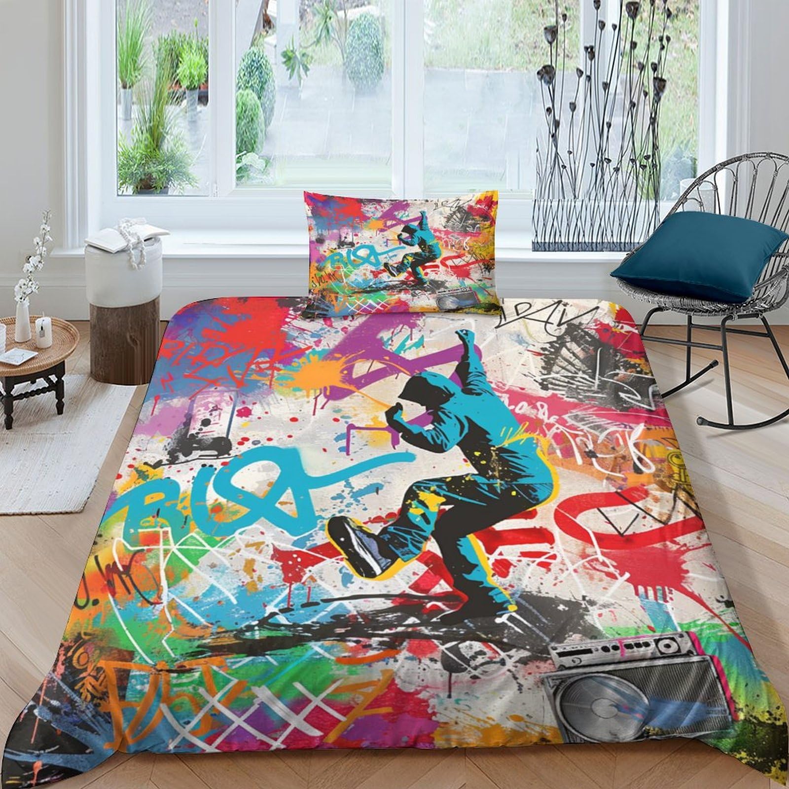Gnmrtfeae Boys Style-9 Graffiti Comforter Cover Duvet Cover Quilt Cover For Girls Soft Microfiber With Pillow Cases With Zipper Closure Bedding Set 2 Pieces Single（135X200cm）