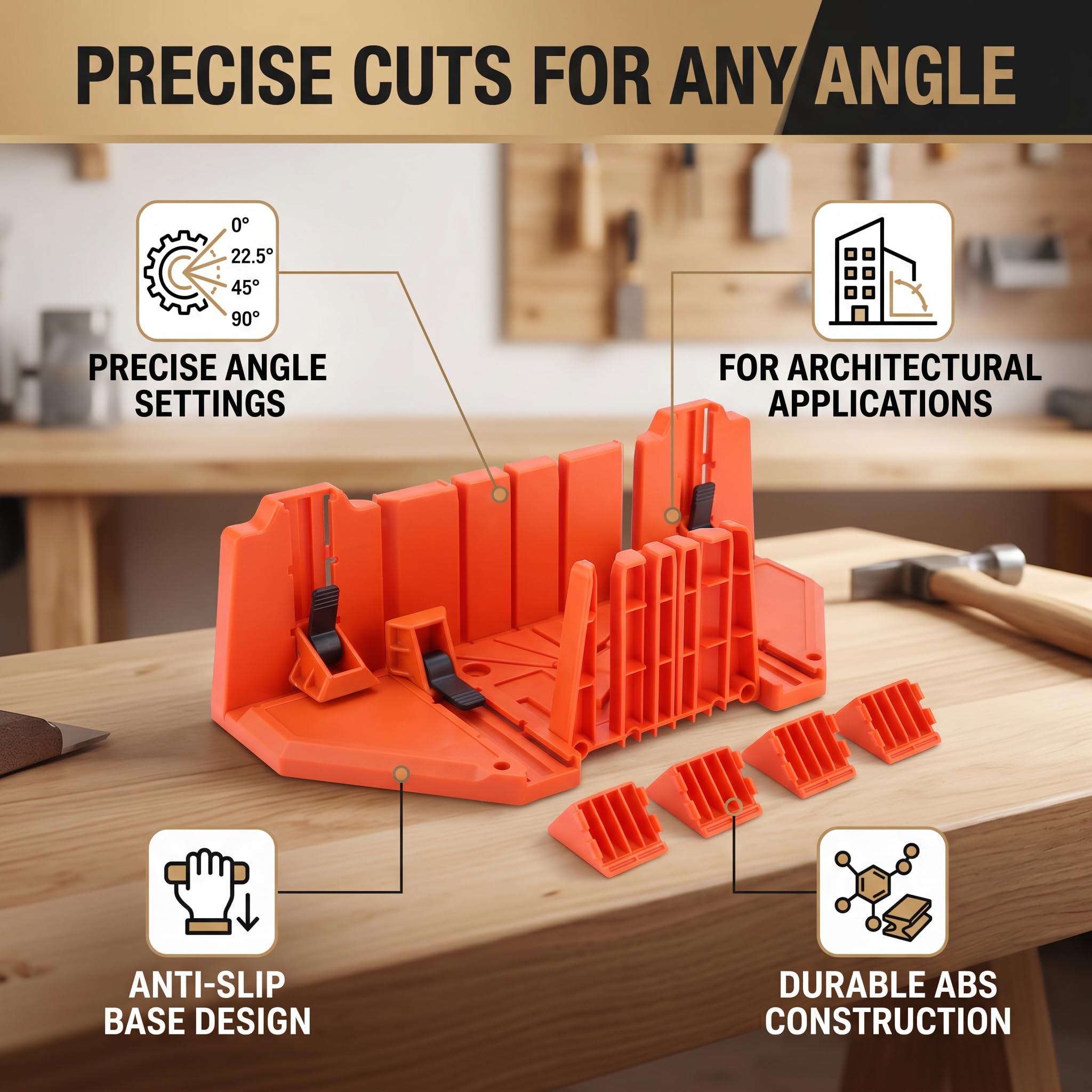 Boîte à Onglets en Plastique pour Bois, Outil de Coupe Manuel, 4 Angles 0° 22,5° 45° 90°