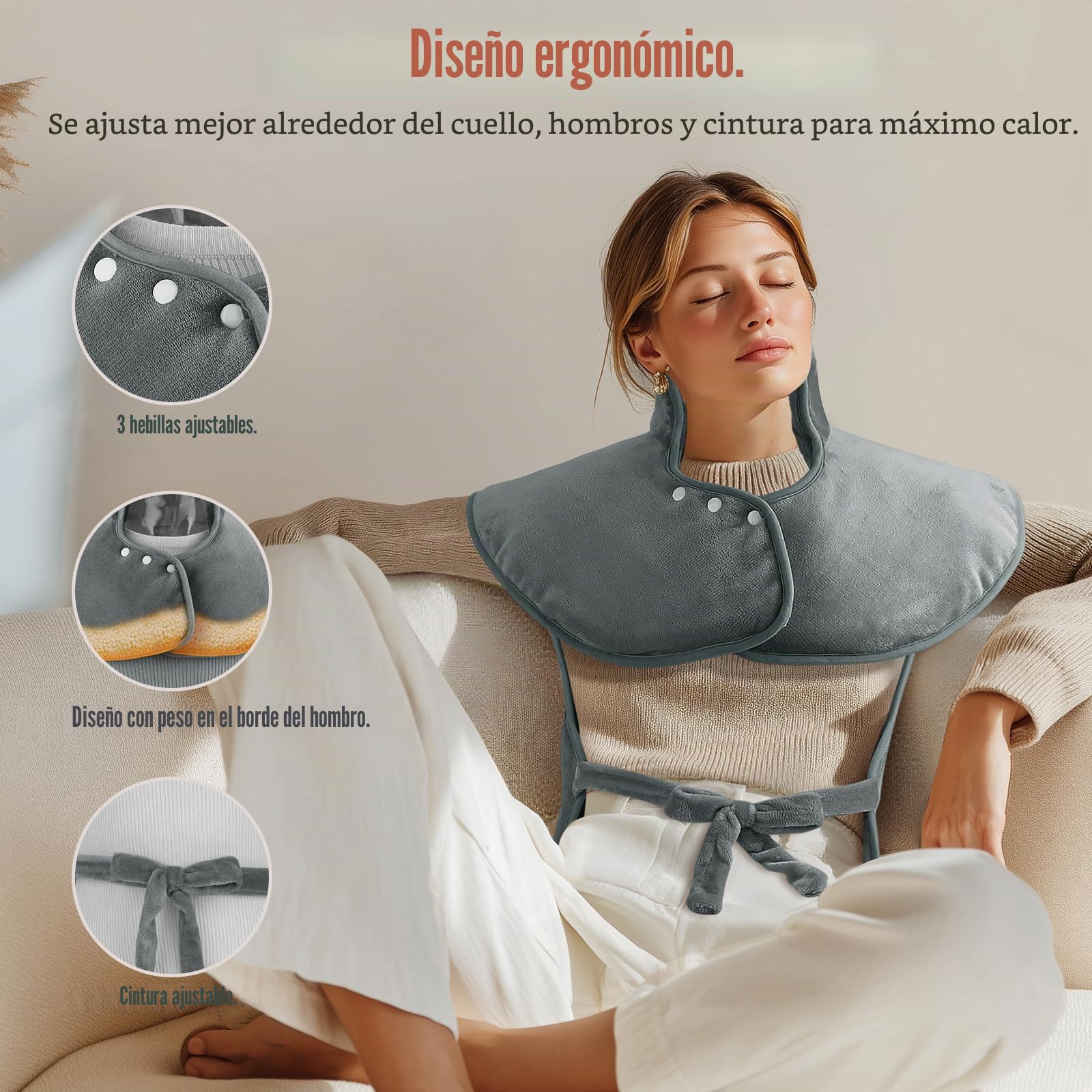 MYCARBON Manta Electrica Espalda y Cuello 60x100cm 6 Niveles de Calor | 4 Timer, Control Remoto, Almohadilla Electrica con Botones y Cinturón, Calentamiento Rápido, Franela, Lavable a Máquina