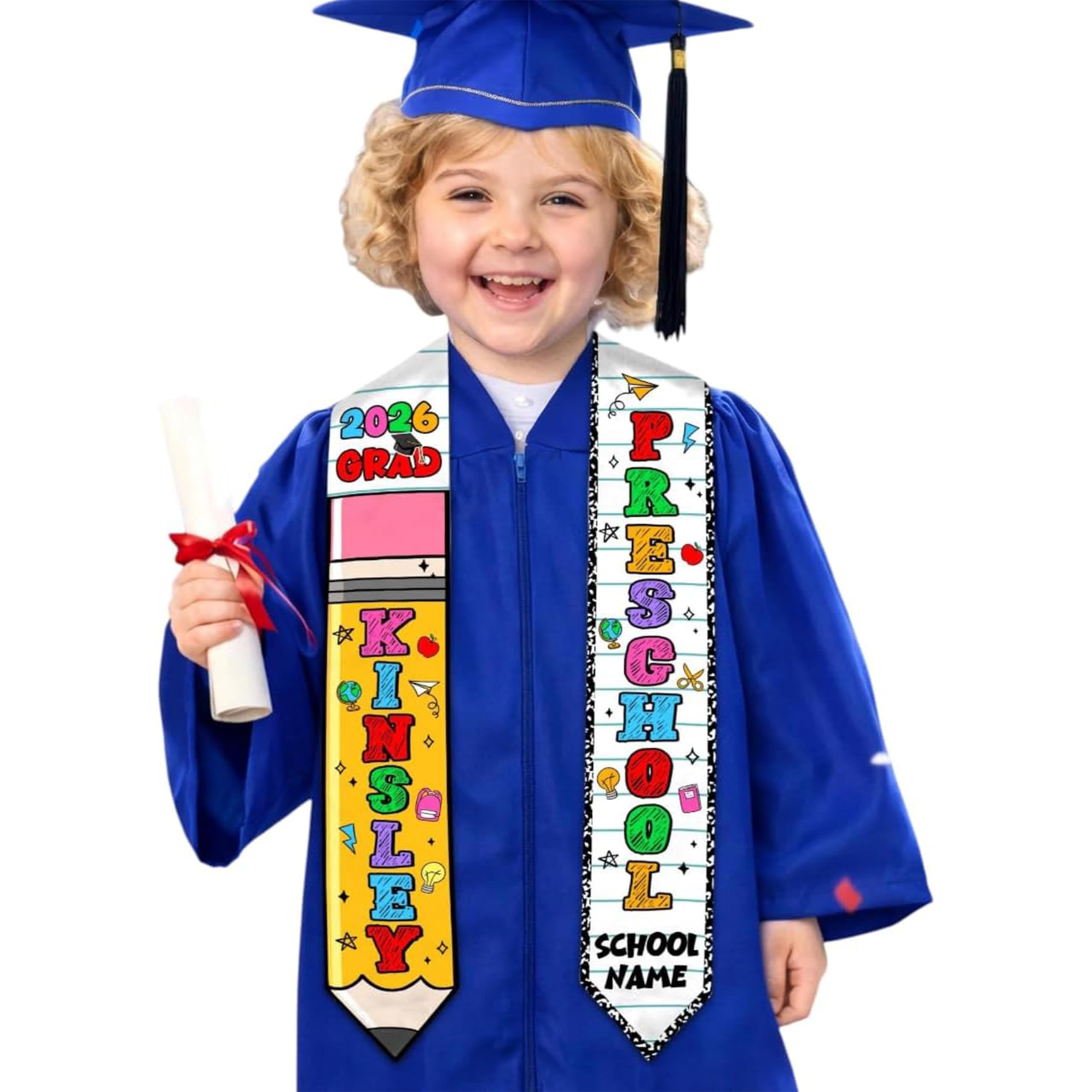 Chillever Custom Preschool Kindergarten Graduation Stole Personalized Name, Kids Pre-K Ceremony Sash, Preschool Graduate Sash - 5